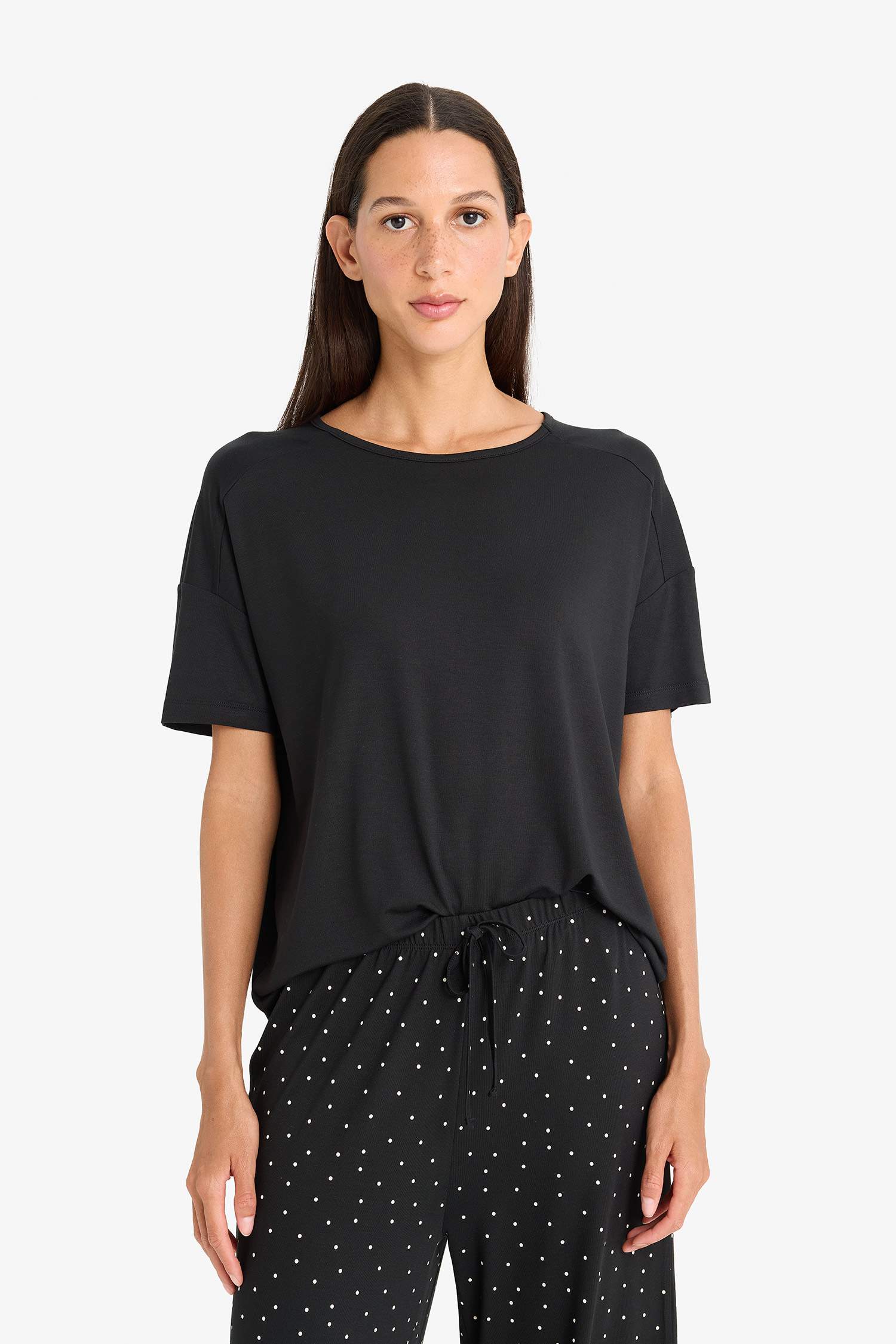 Pijama Takımı Kısa Kollu Üst Beli Lastikli Uzun Alt-Fall in Love