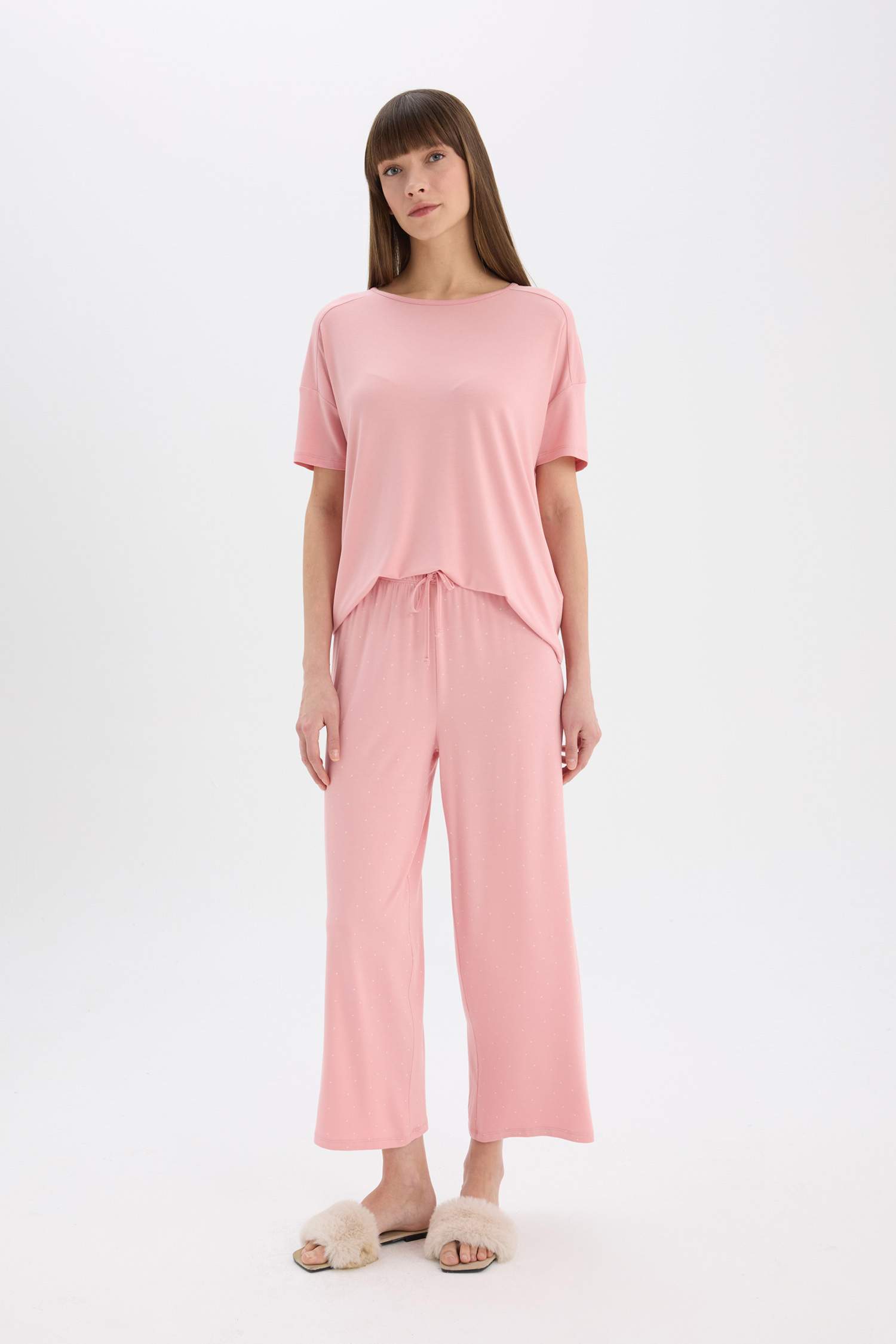 Pijama Takımı Kısa Kollu Üst Beli Lastikli Geniş Paça Alt-Fall in Love