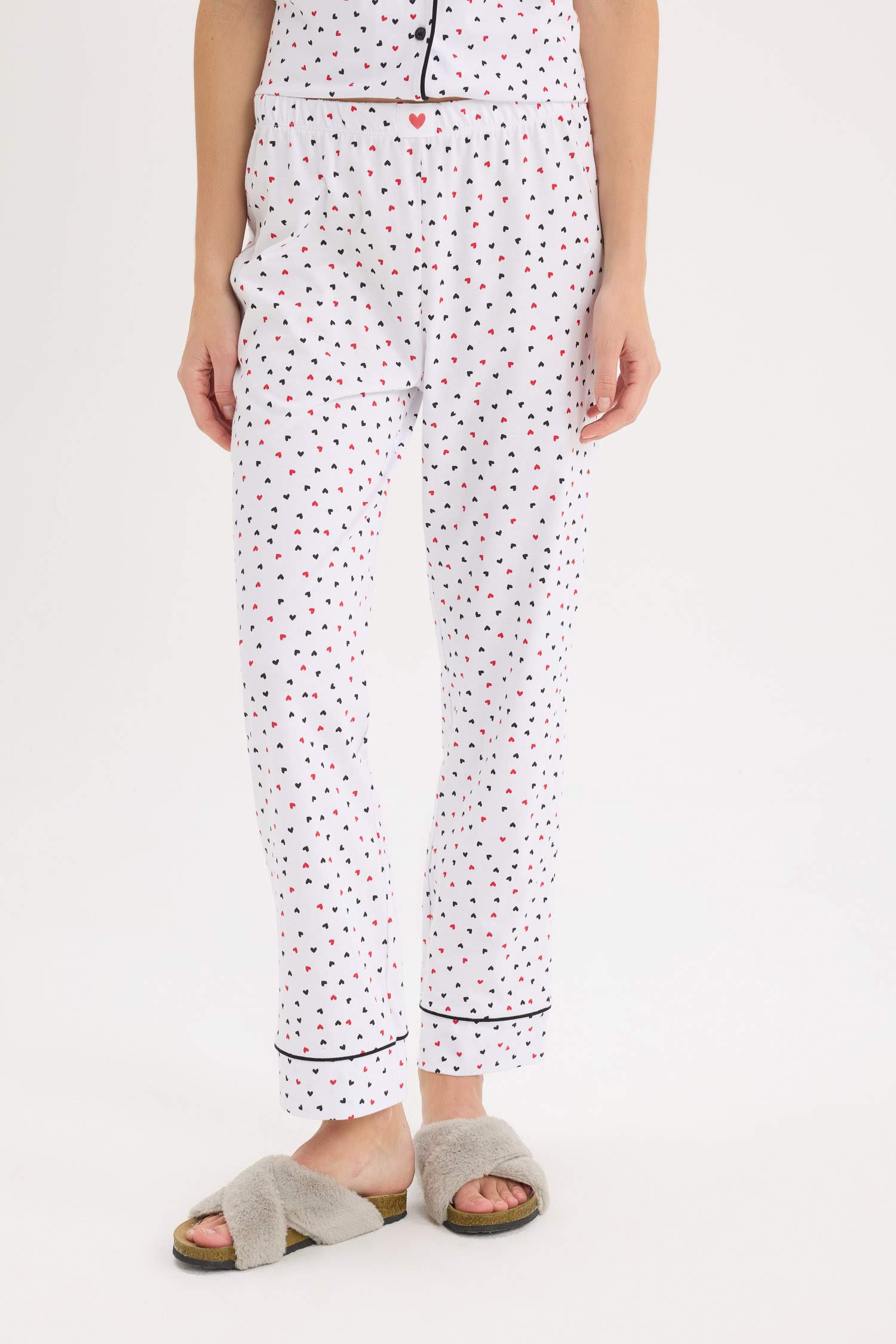 Pijama Takımı Kısa Kollu Düğmeli Üst Beli Lastikli Uzun Alt-Fall in Love