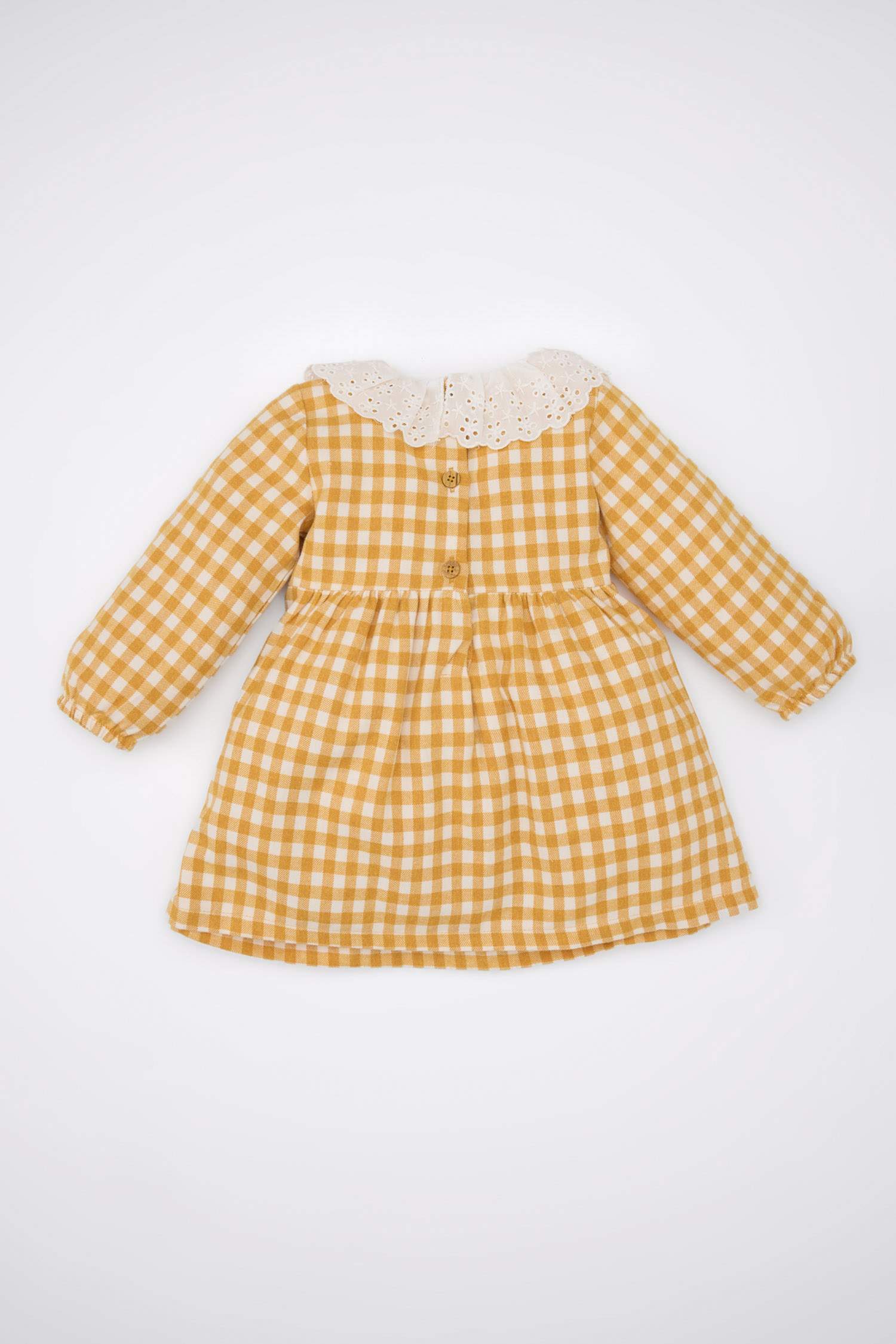 Kız Bebek Dantel Yaka Uzun Kollu Kareli Elbise