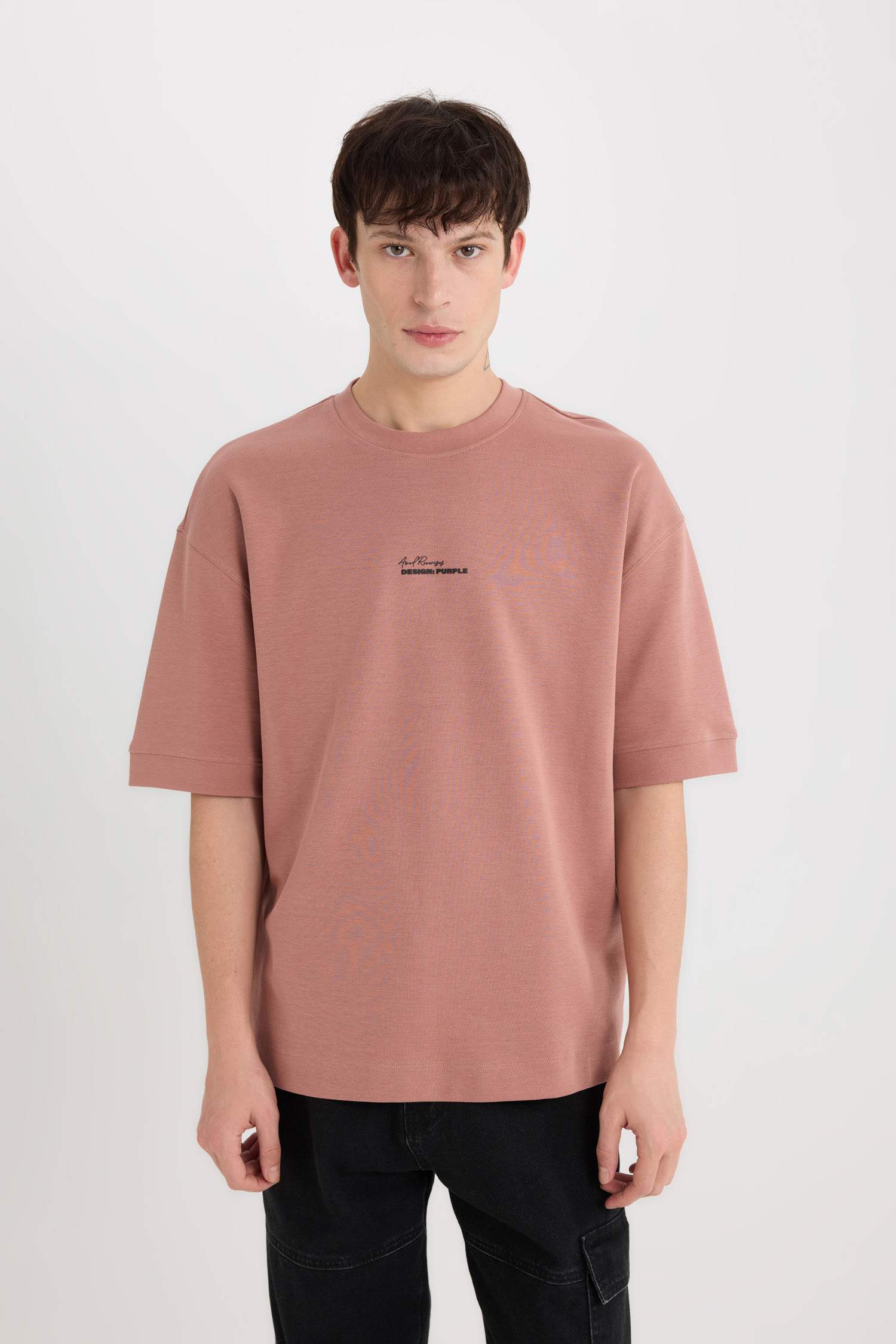 Loose Fit Bisiklet Yaka Baskılı Ağır Kumaş Tişört