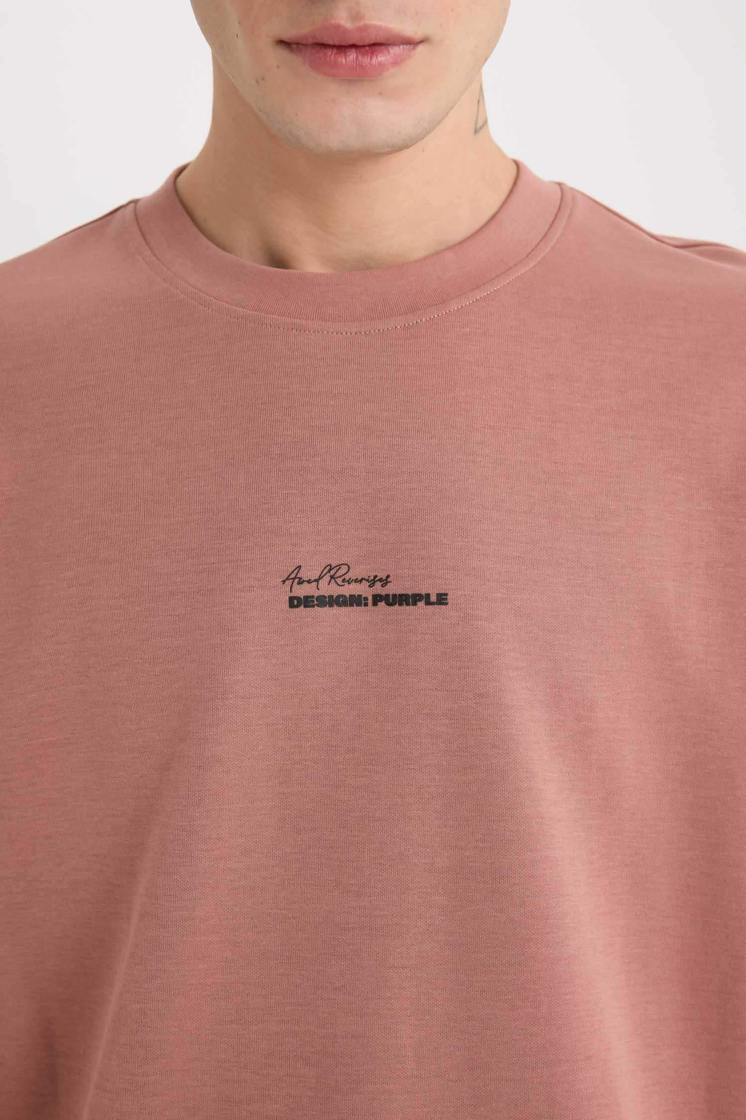 Loose Fit Bisiklet Yaka Baskılı Ağır Kumaş Tişört