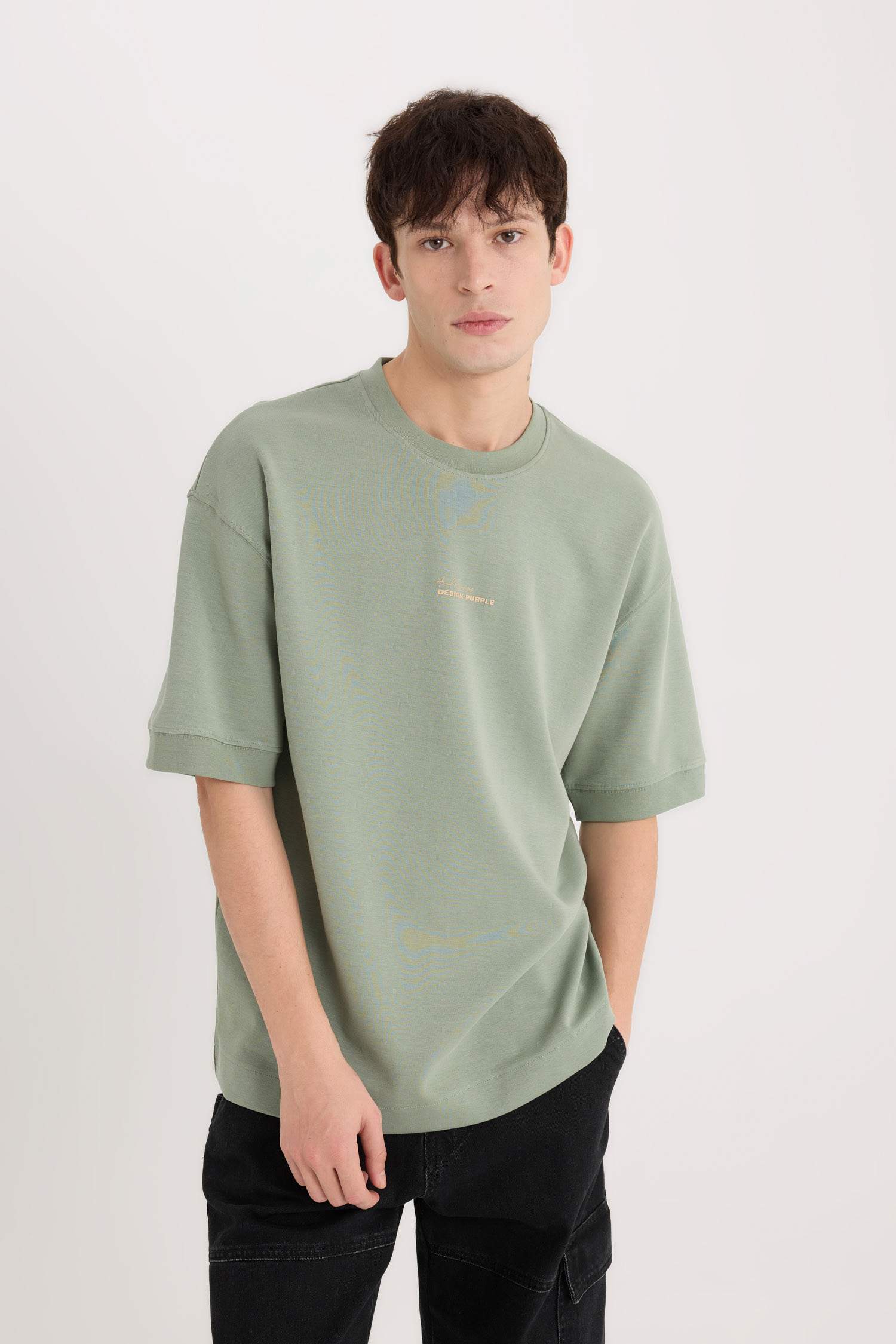 Loose Fit Bisiklet Yaka Baskılı Ağır Kumaş Tişört