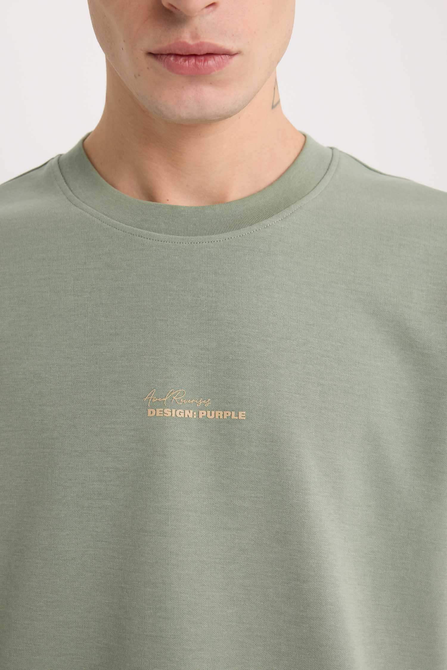 Loose Fit Bisiklet Yaka Baskılı Ağır Kumaş Tişört