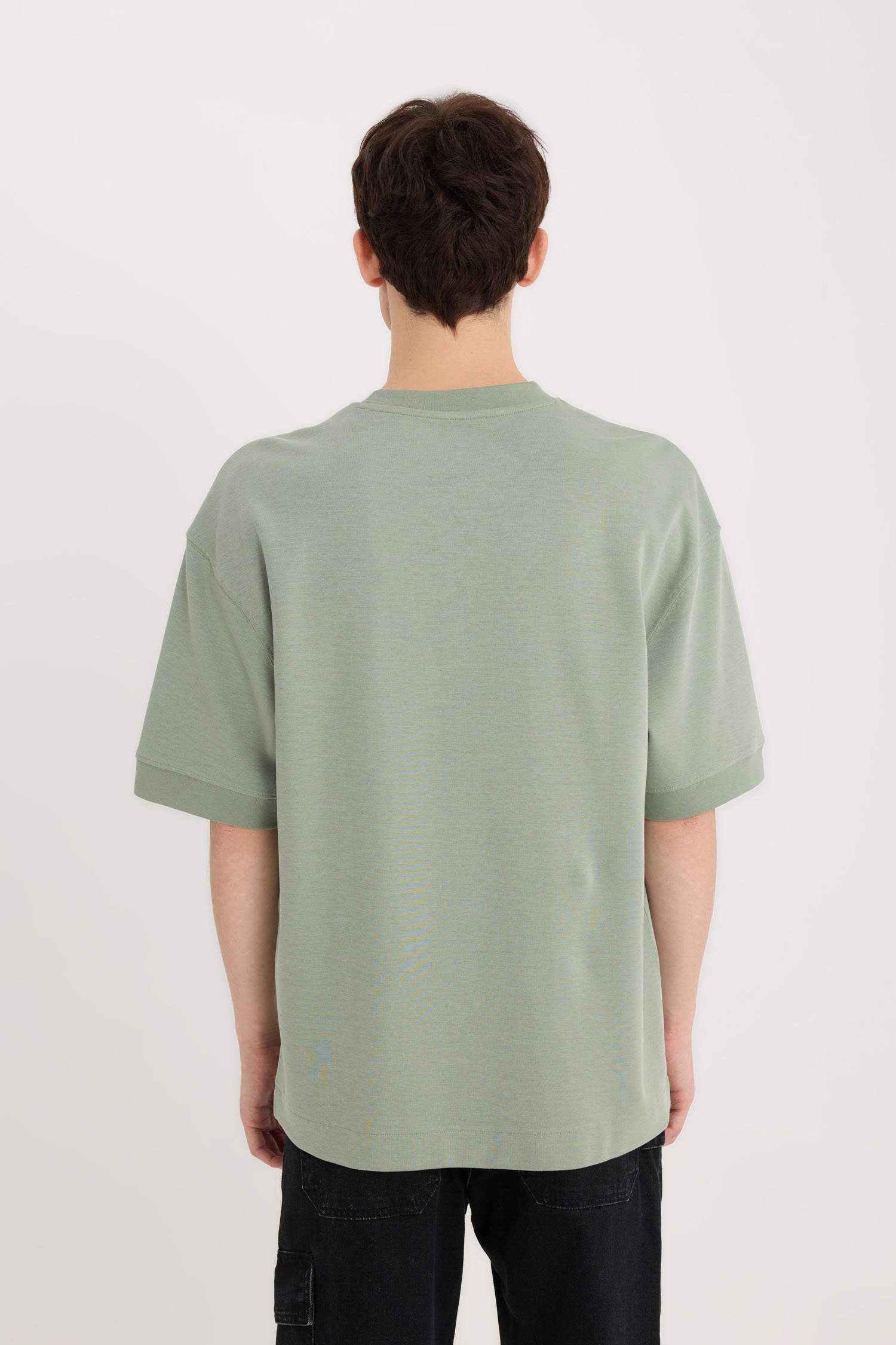 Loose Fit Bisiklet Yaka Baskılı Ağır Kumaş Tişört