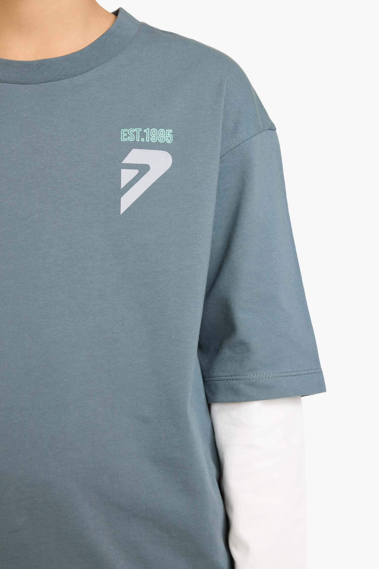 Erkek Çocuk Oversize Geniş Kalıp Bisiklet Yaka Baskılı Uzun Kollu Tişört