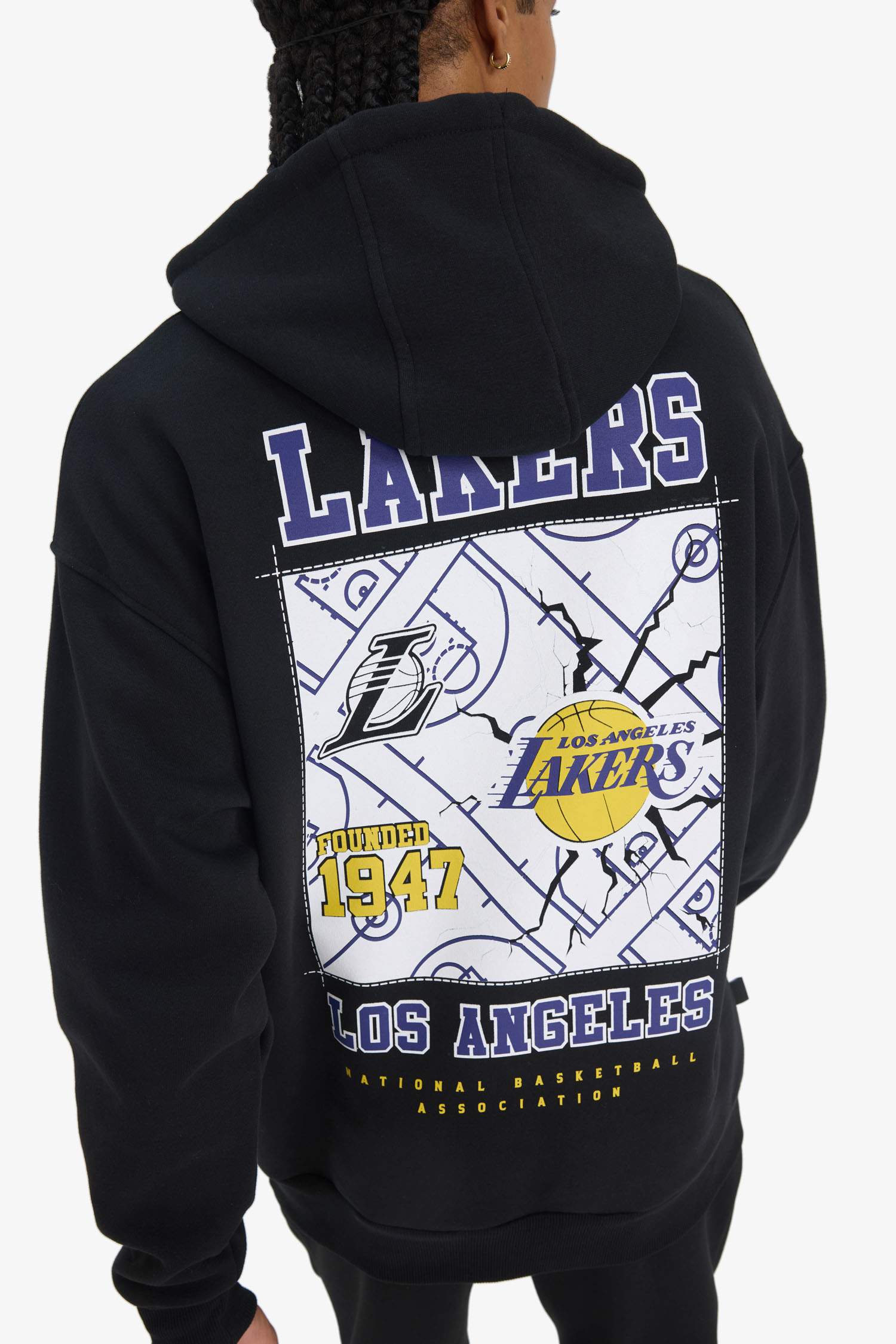 DeFactoFit NBA Los Angeles Lakers Oversize Geniş Kalıp Kapüşonlu Kalın Sweatshirt