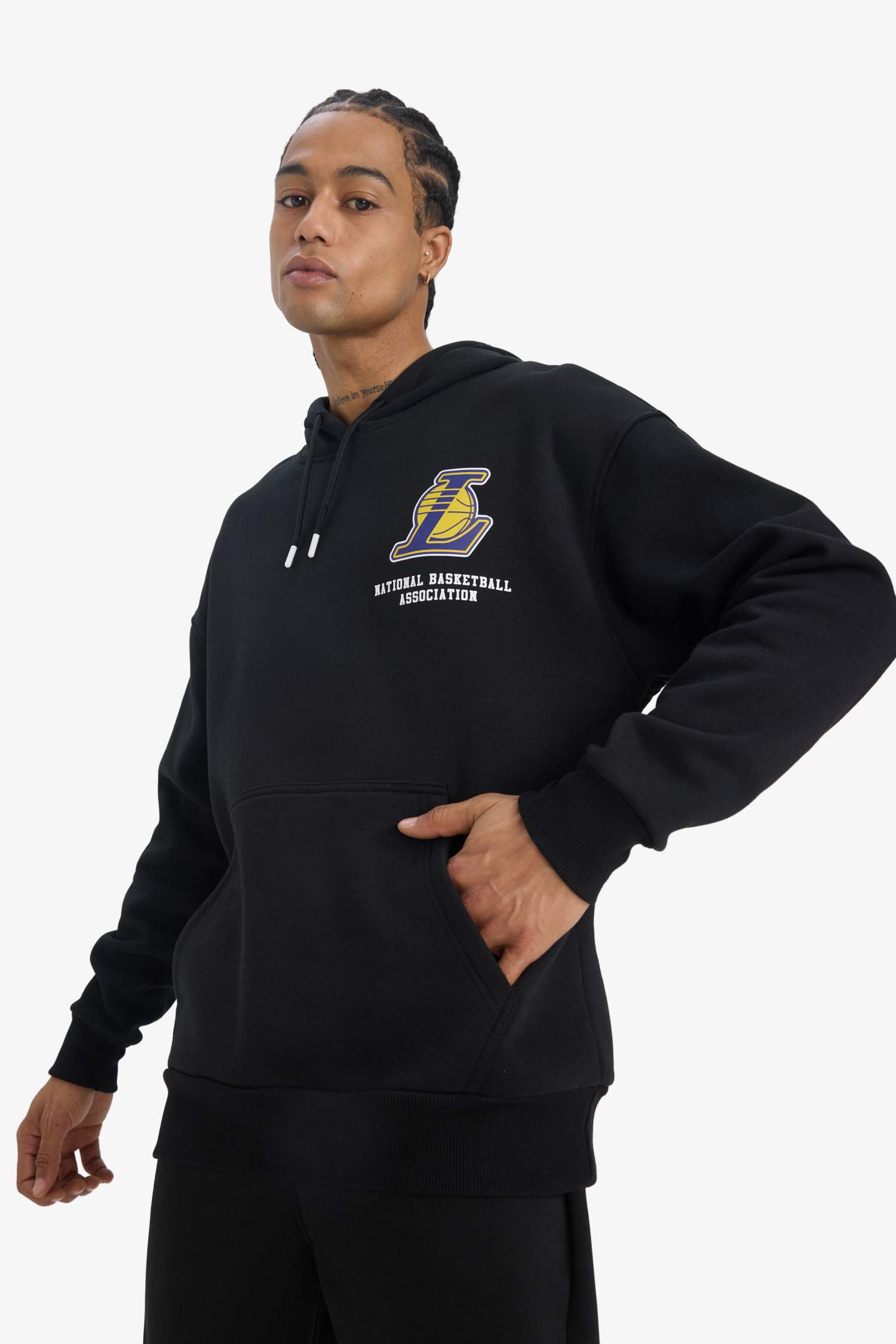 DeFactoFit NBA Los Angeles Lakers Oversize Geniş Kalıp Kapüşonlu Kalın Sweatshirt