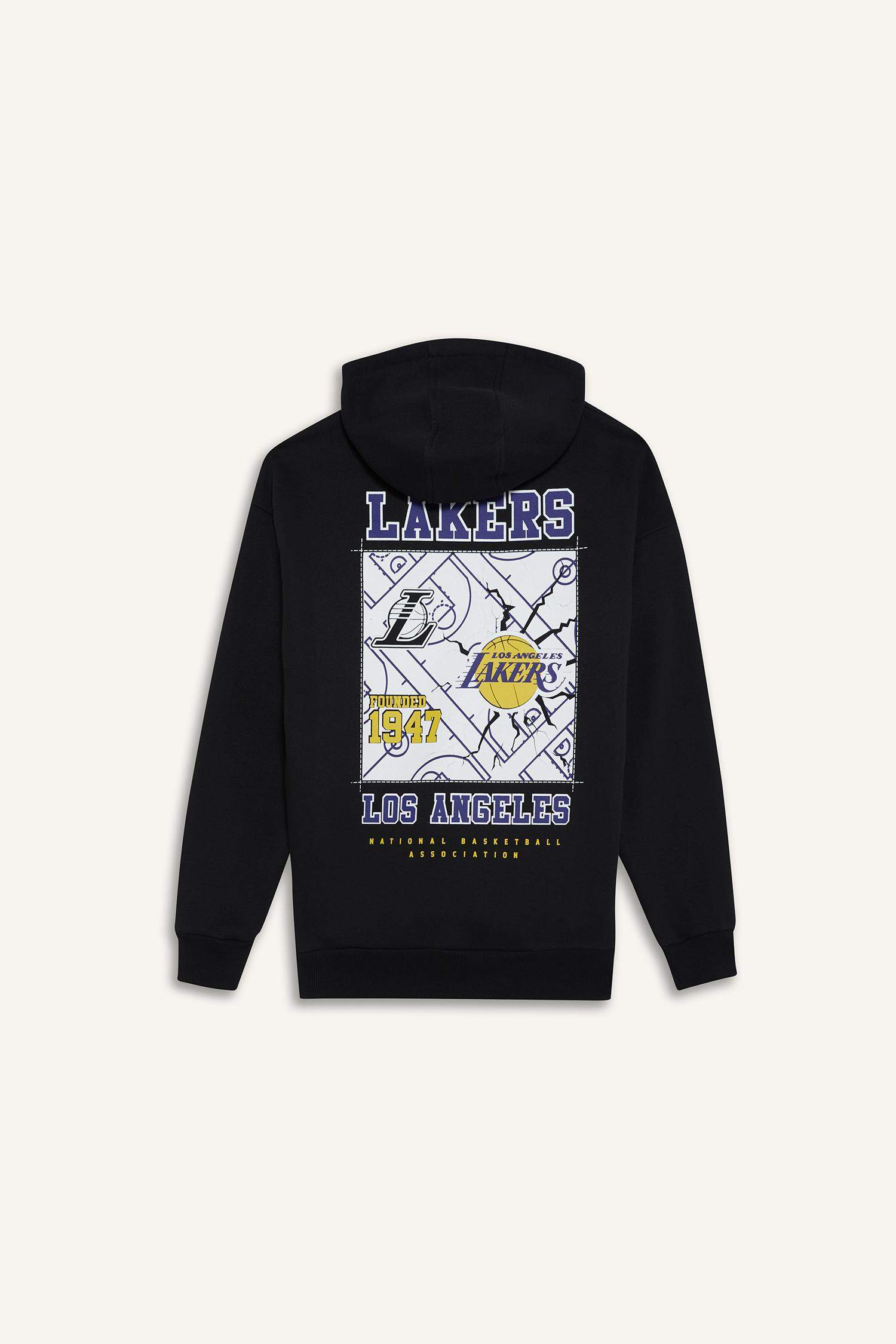 DeFactoFit NBA Los Angeles Lakers Oversize Geniş Kalıp Kapüşonlu Kalın Sweatshirt