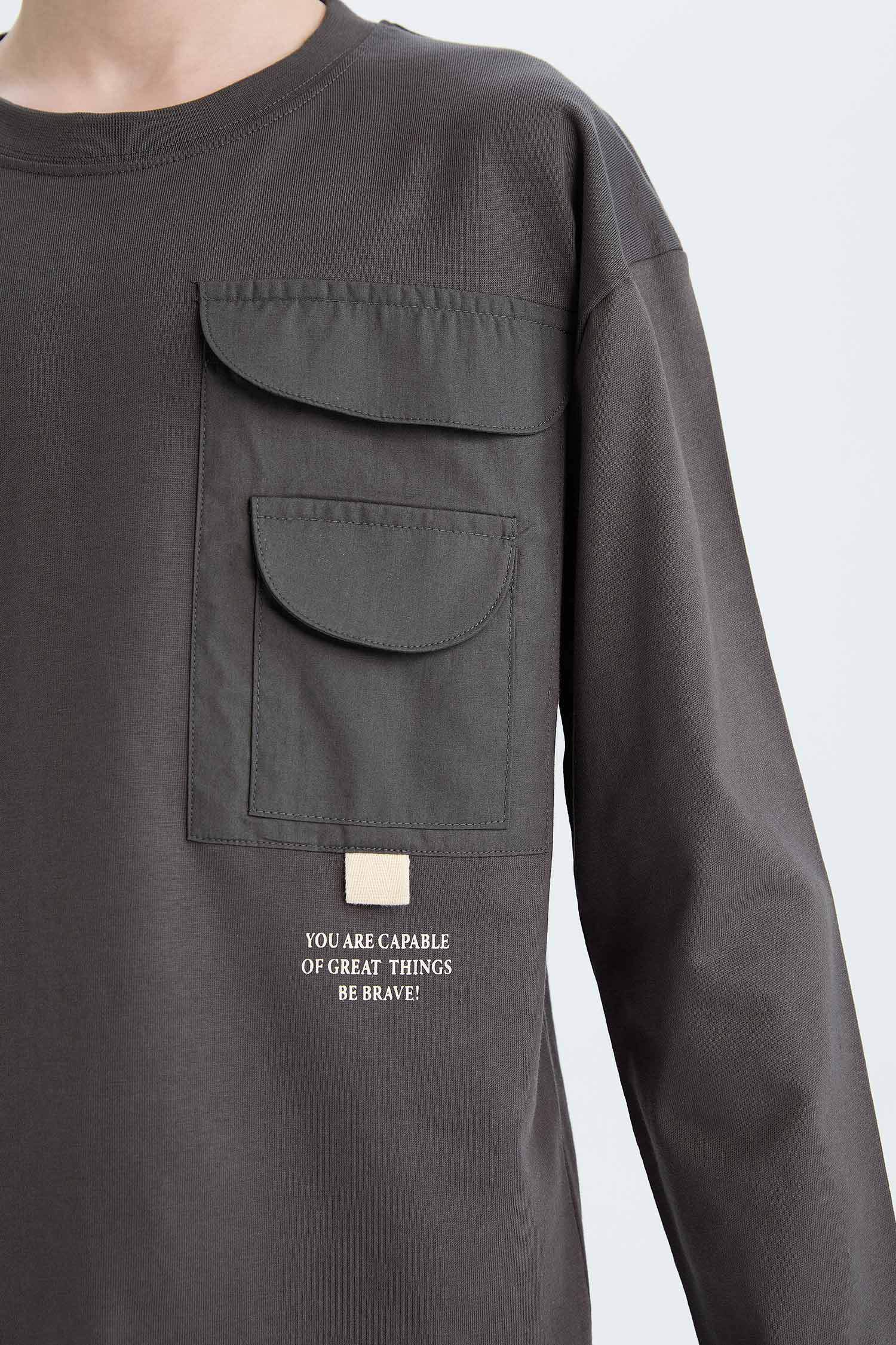 Erkek Çocuk Oversize Geniş Kalıp Bisiklet Yaka Baskılı Uzun Kollu Tişört