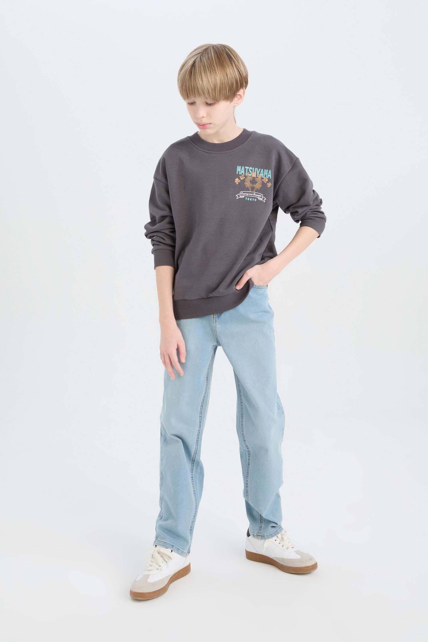 Boy Oversize Fit Crew Neck Back Printed Sweatshirt