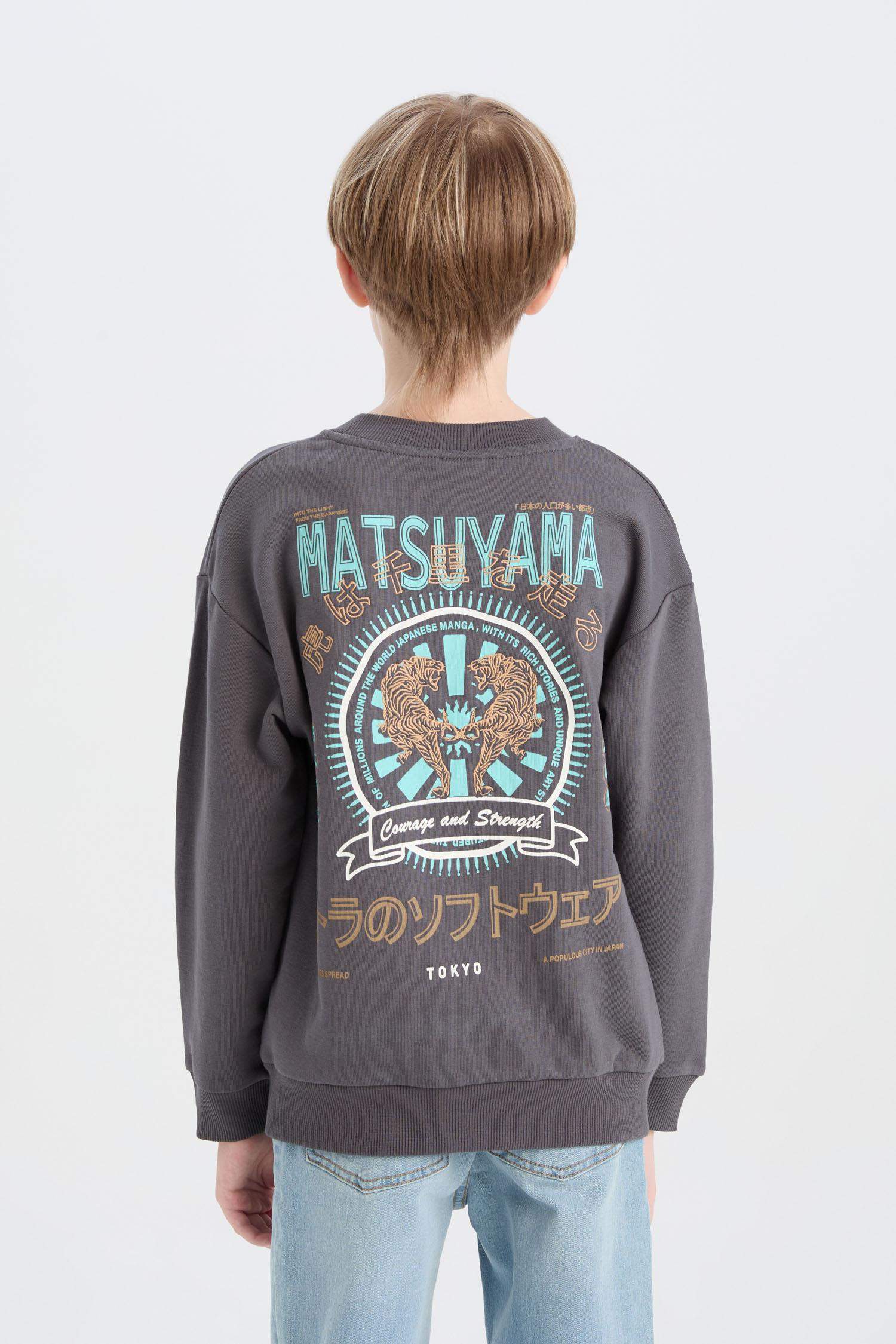 Boy Oversize Fit Crew Neck Back Printed Sweatshirt
