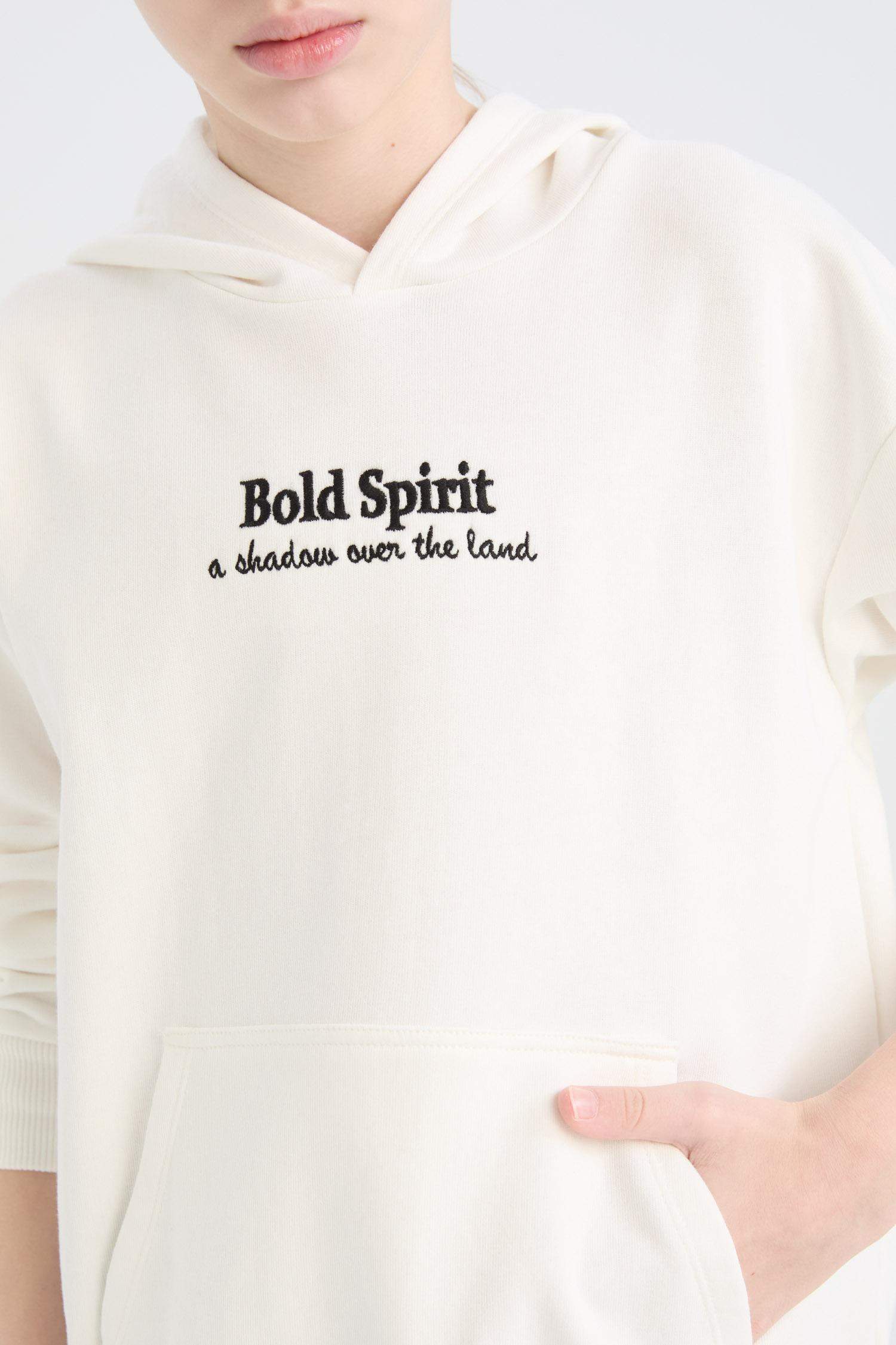 Erkek Çocuk Oversize Geniş Kalıp Kapüşonlu Nakışlı Sweatshirt