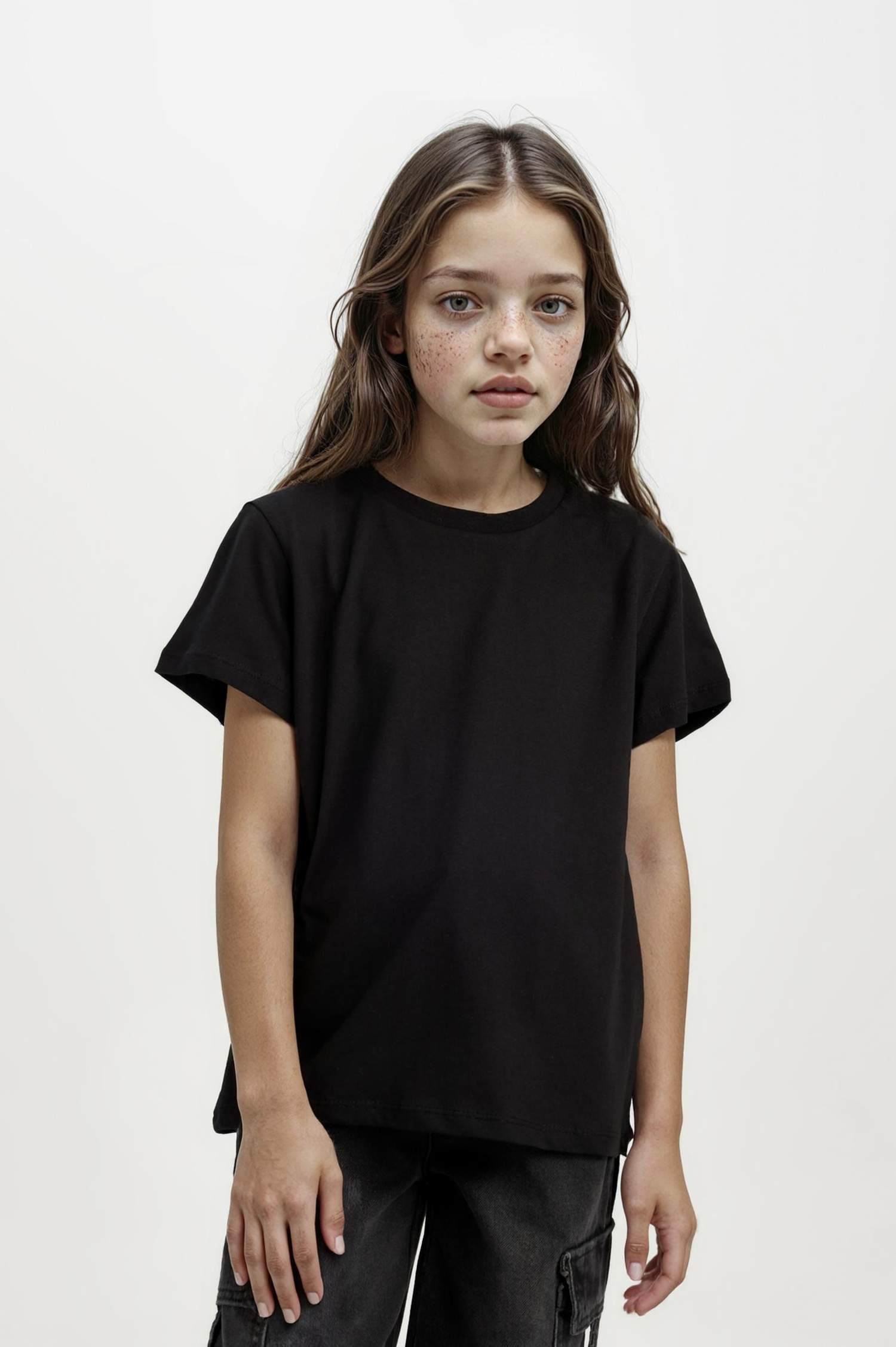 Bisiklet Yaka Basic Düz Kısa Kollu Tişört Kız Çocuk