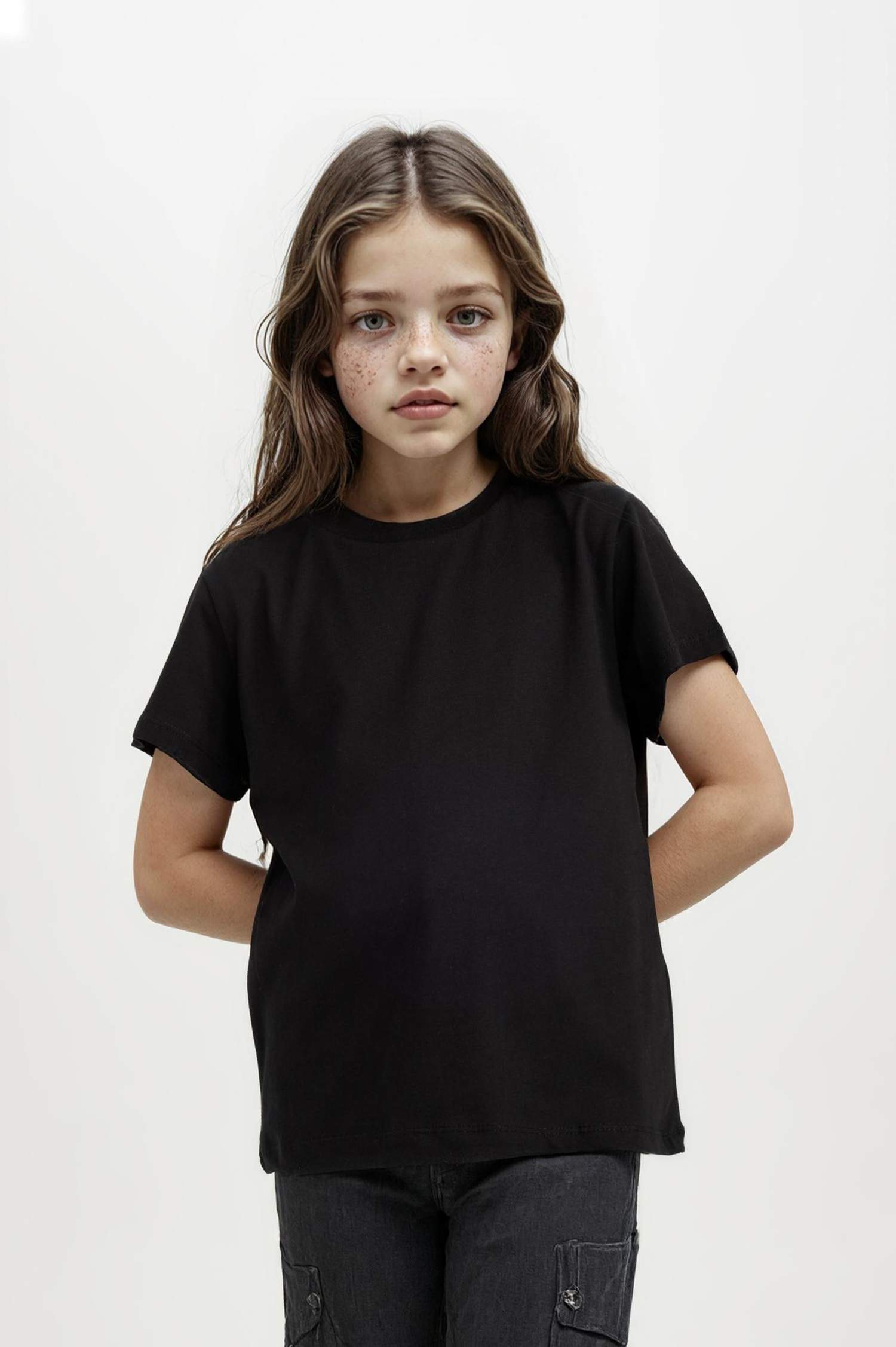 Bisiklet Yaka Basic Düz Kısa Kollu Tişört Kız Çocuk