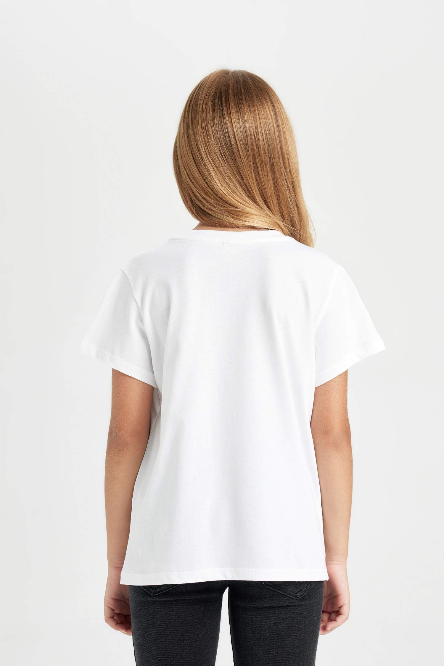 Kız Çocuk Bisiklet Yaka Basic Düz Kısa Kollu Tişört