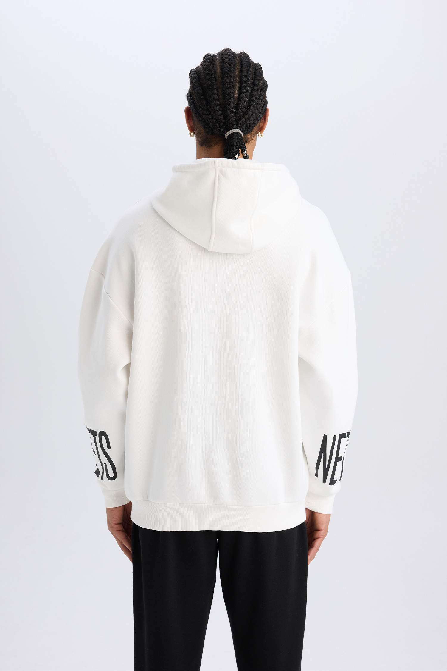 Ecru MAN DeFactoFit NBA Brooklyn Nets Oversize Fit Hooded