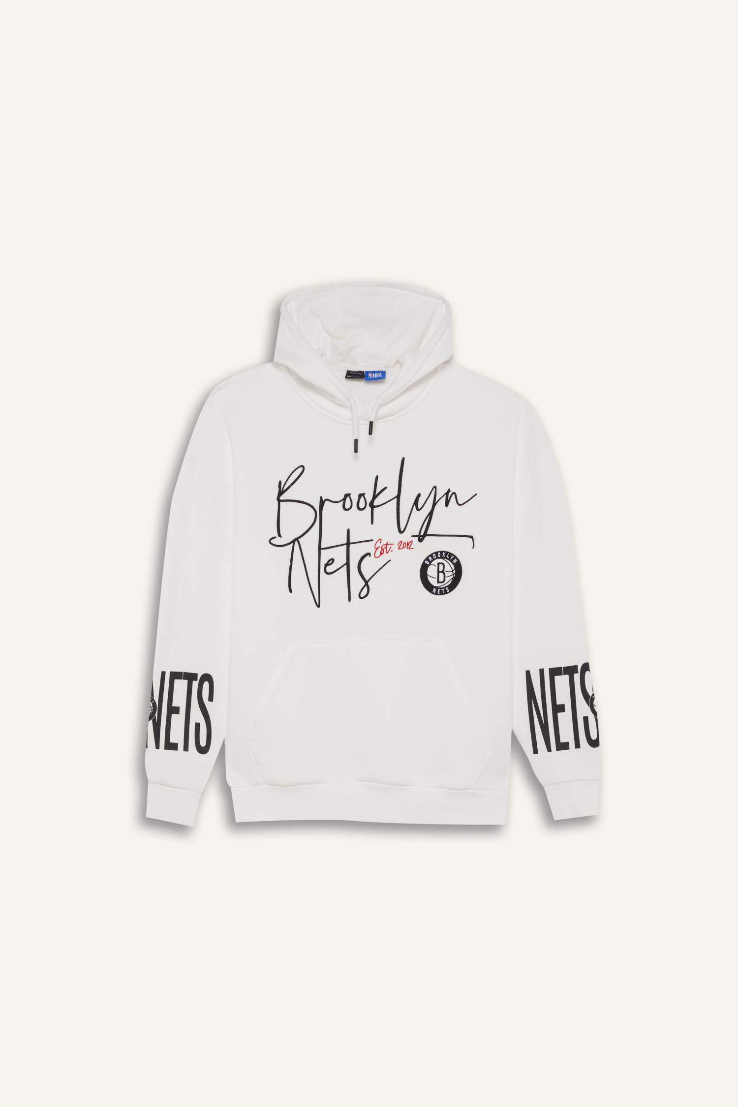 Ecru MAN DeFactoFit NBA Brooklyn Nets Oversize Fit Hooded