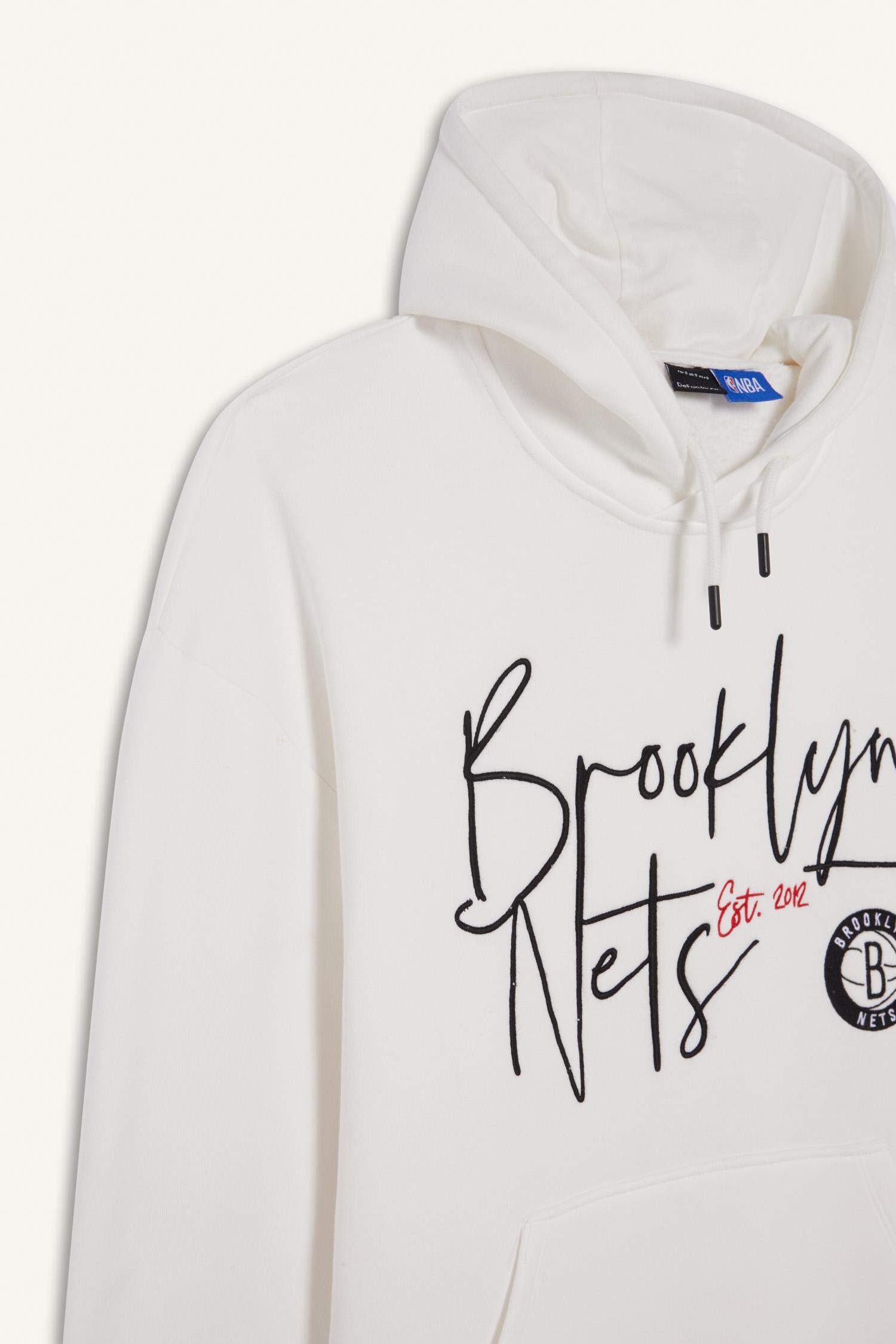 Ecru MAN DeFactoFit NBA Brooklyn Nets Oversize Fit Hooded