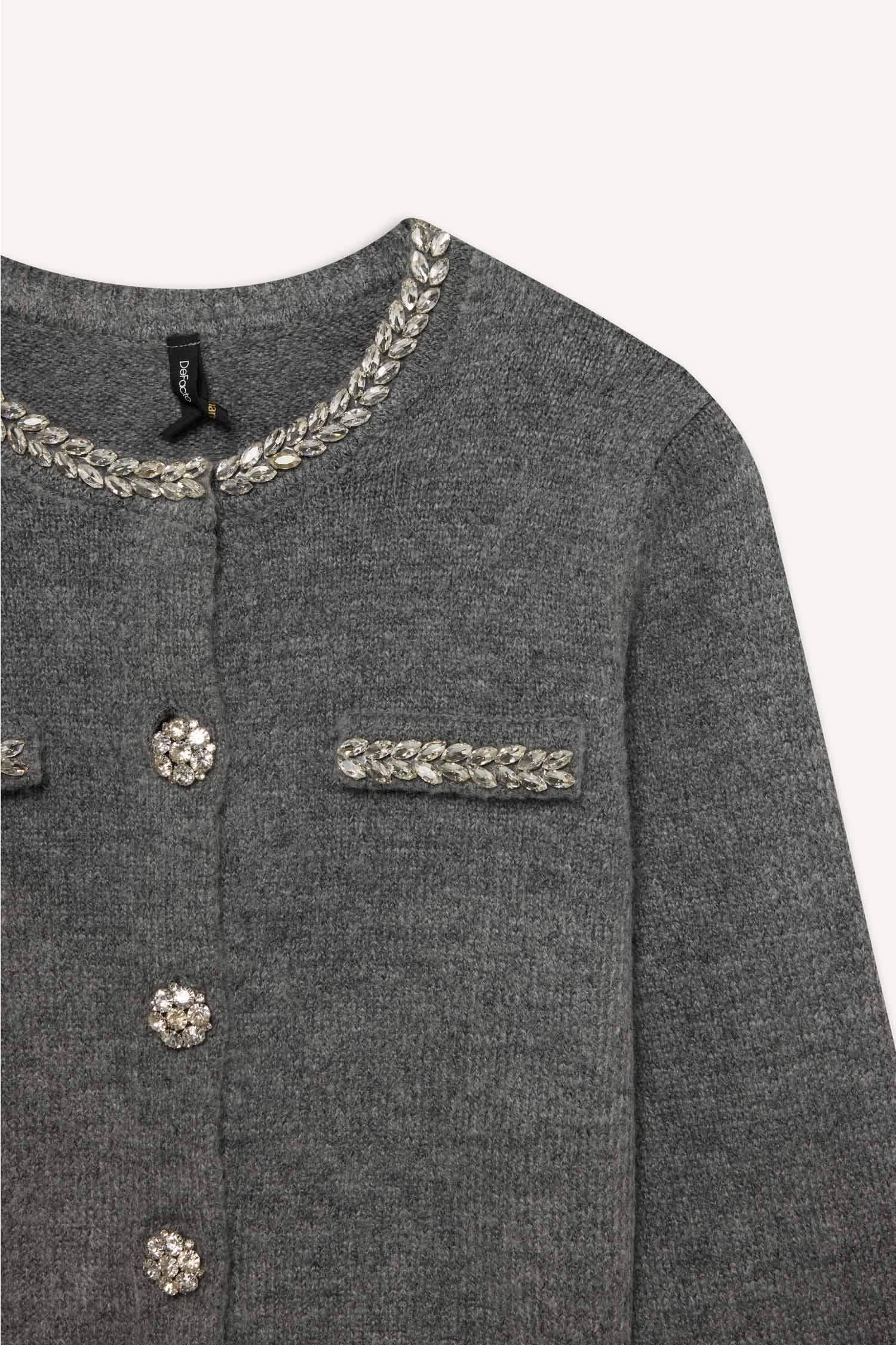 Regular Fit Crew Neck Stoned Buttoned Knitwear Cardigan