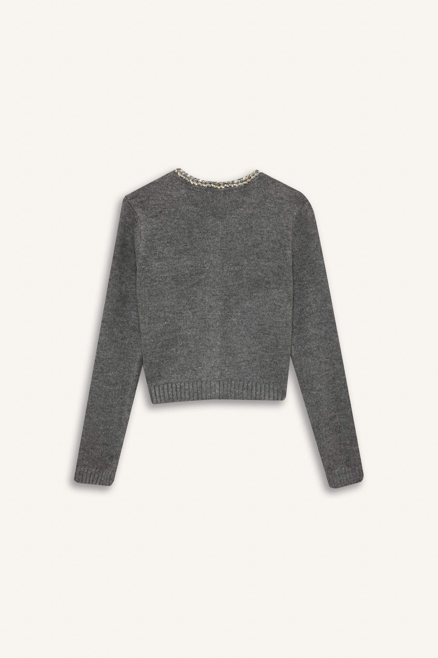 Regular Fit Crew Neck Stoned Buttoned Knitwear Cardigan