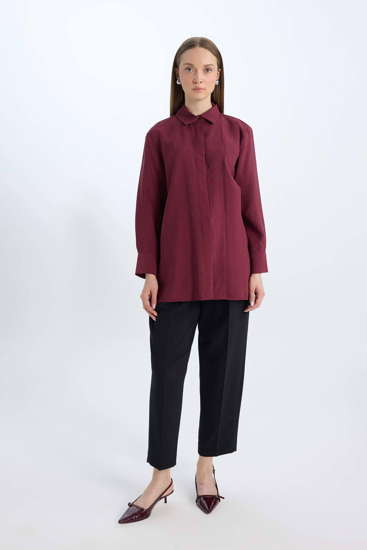 Relax Fit Modal Basic Long Sleeve Shirt Tunic