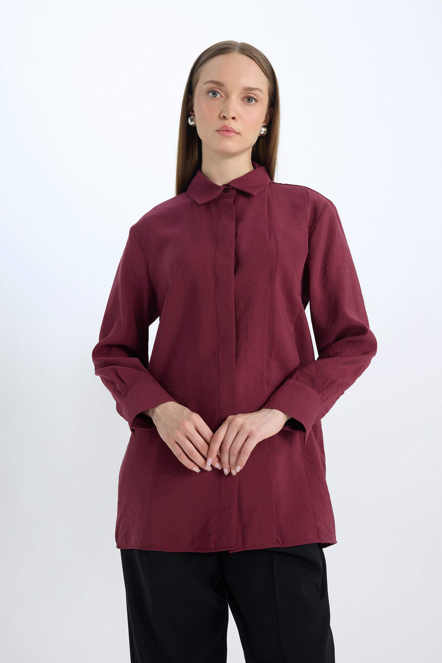 Relax Fit Modal Basic Long Sleeve Shirt Tunic