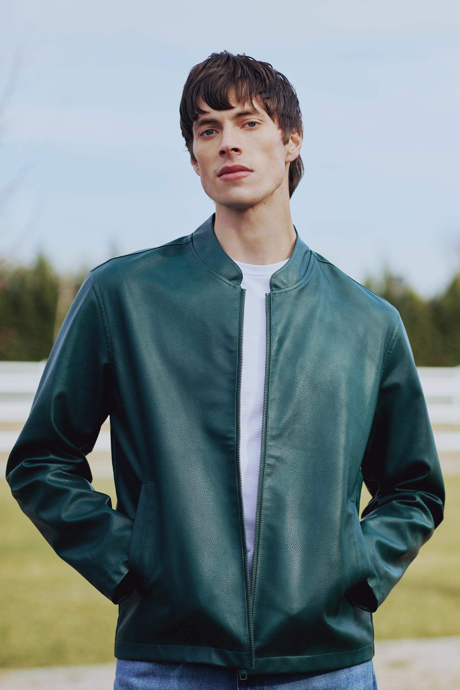 Su İtici Slim Fit Dar Kesim Dik Yaka Fermuarlı Suni Der Ceket Mont