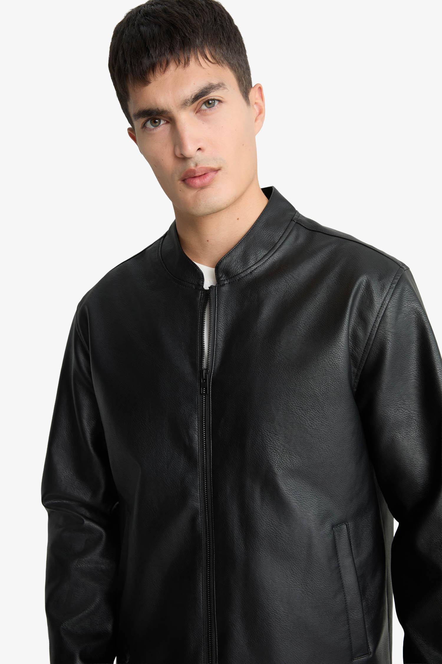 DeFacto Su İtici Slim Fit Suni Deri Ceket Mont görsel 6
