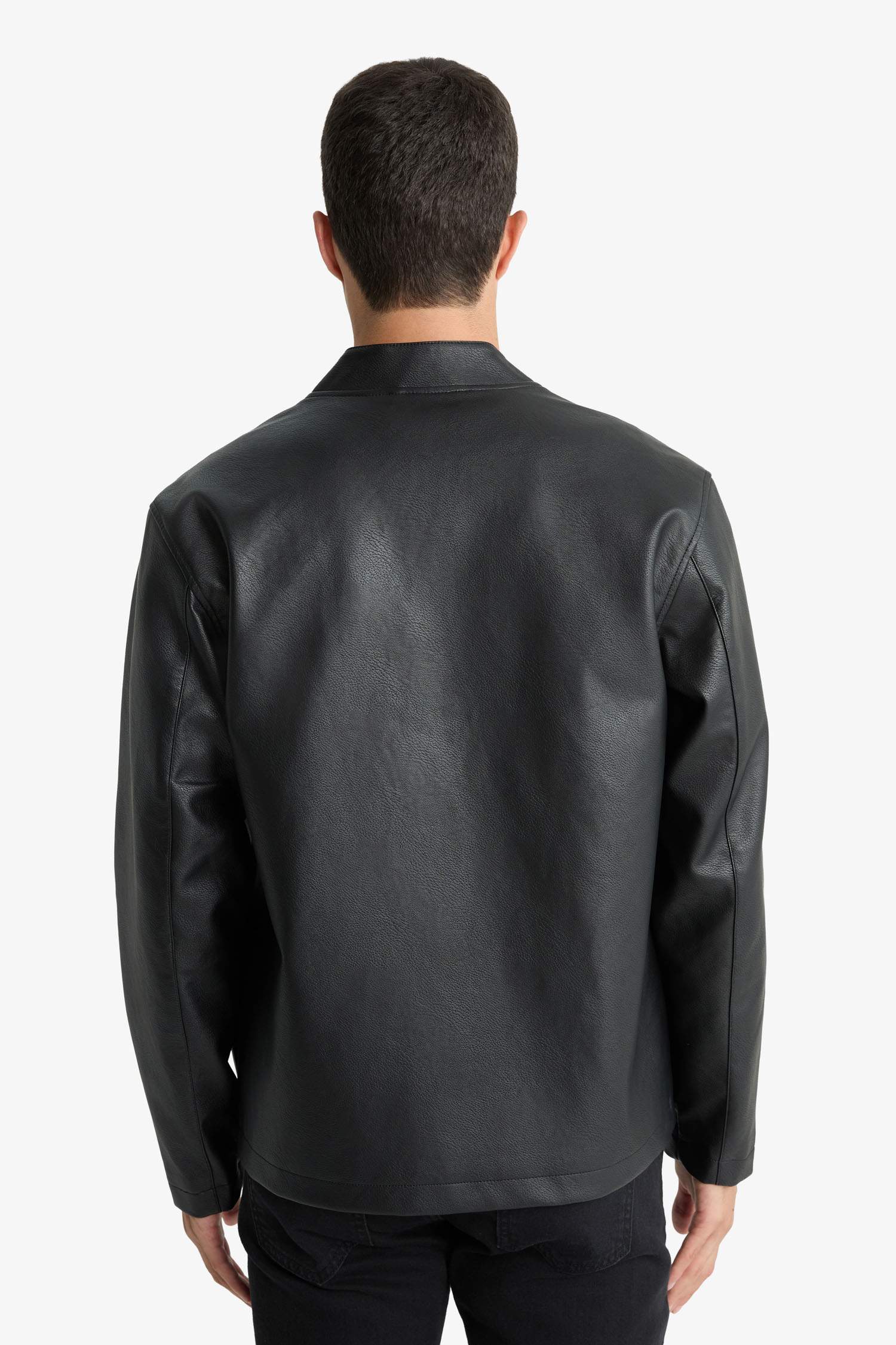 Su İtici Slim Fit Dar Kesim Dik Yaka Fermuarlı Suni Der Ceket Mont