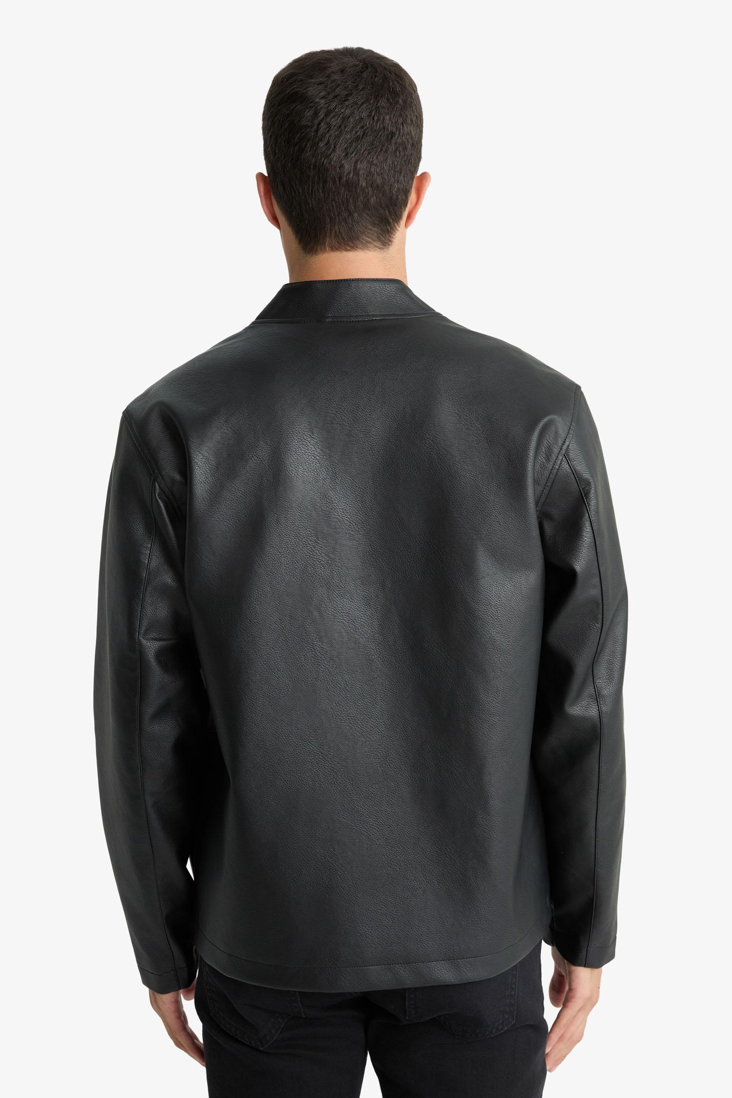 DeFacto Su İtici Slim Fit Suni Deri Ceket Mont görsel 7