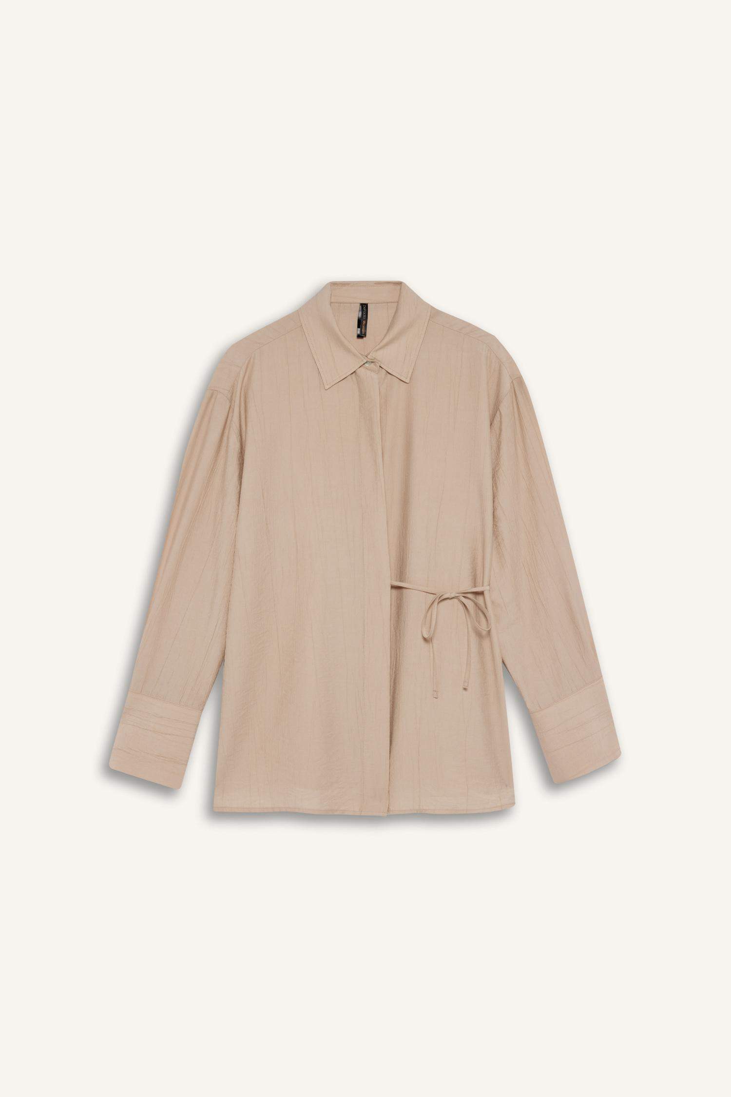 Regular Fit Büzgülü Krinkıl Kumaş Uzun Kollu Gömlek