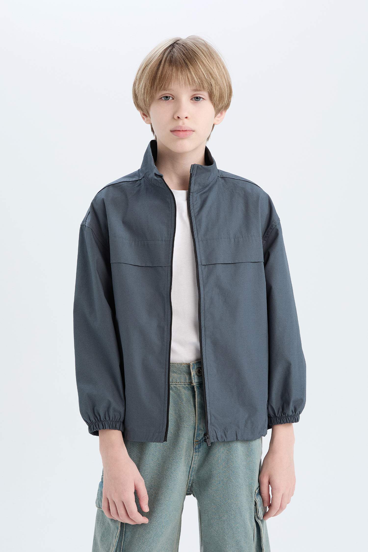 Boy Oversize Fit Half Turtleneck Zippered Parachute Bomber Jacket