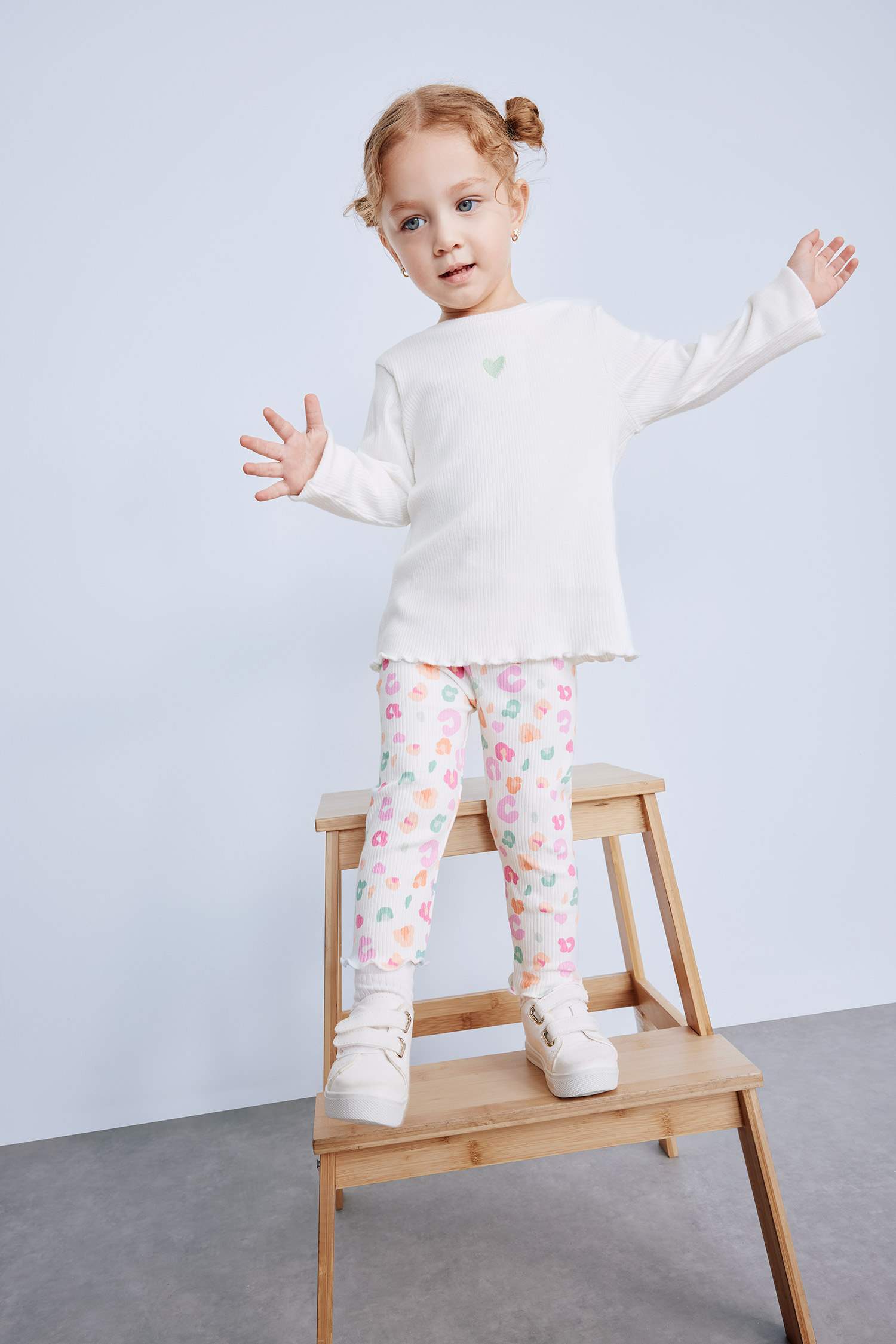 Kız Bebek Bisiklet Yaka Baskılı Fitilli Kaşkorse Uzun Kollu Tişört