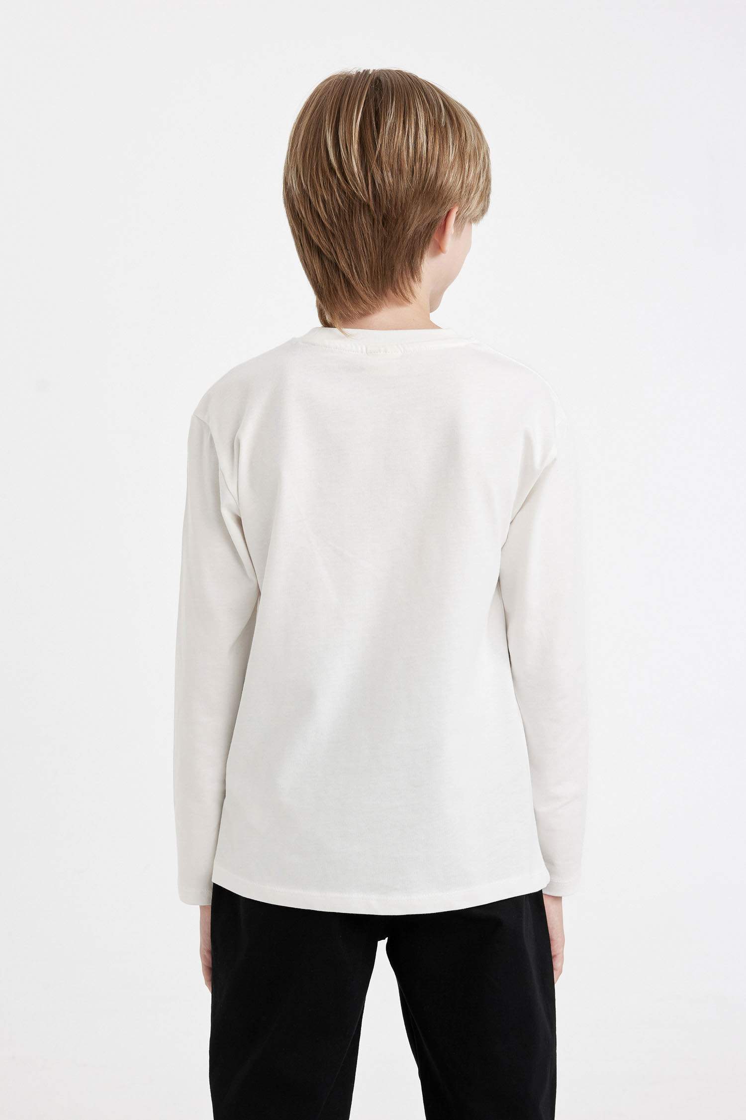 Erkek Çocuk Bisiklet Yaka Basic Düz Uzun Kollu Tişört