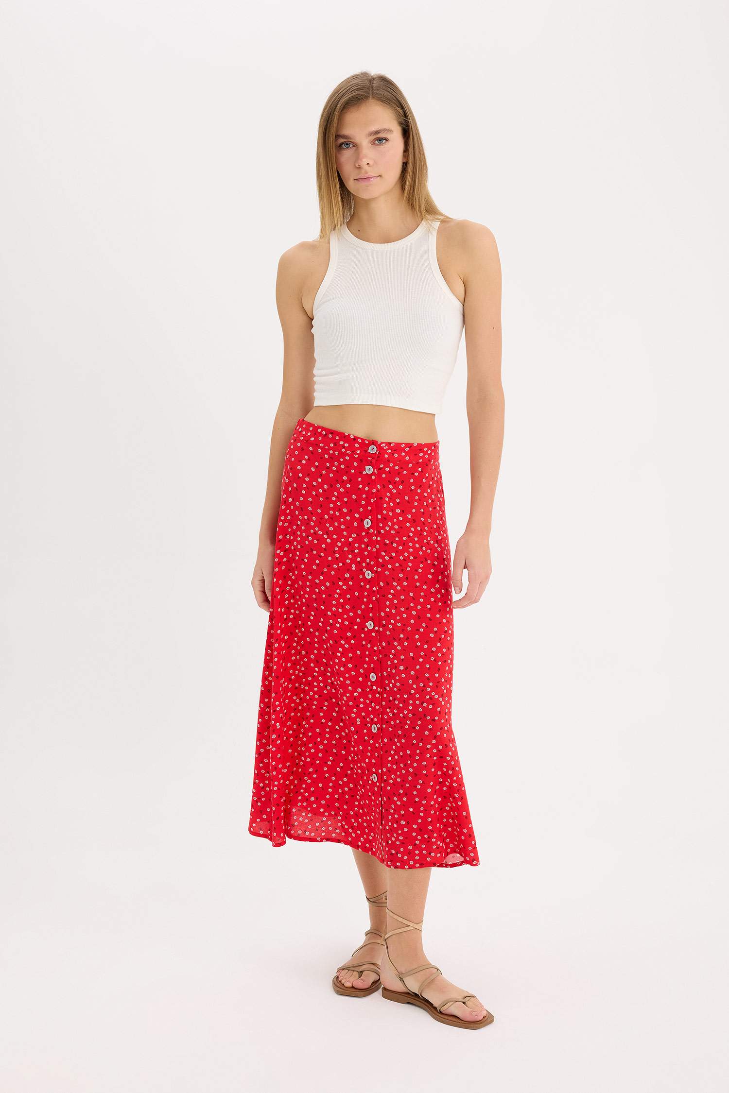 гүлді a-сызықты орташа ұзындық Тоқылған юбка