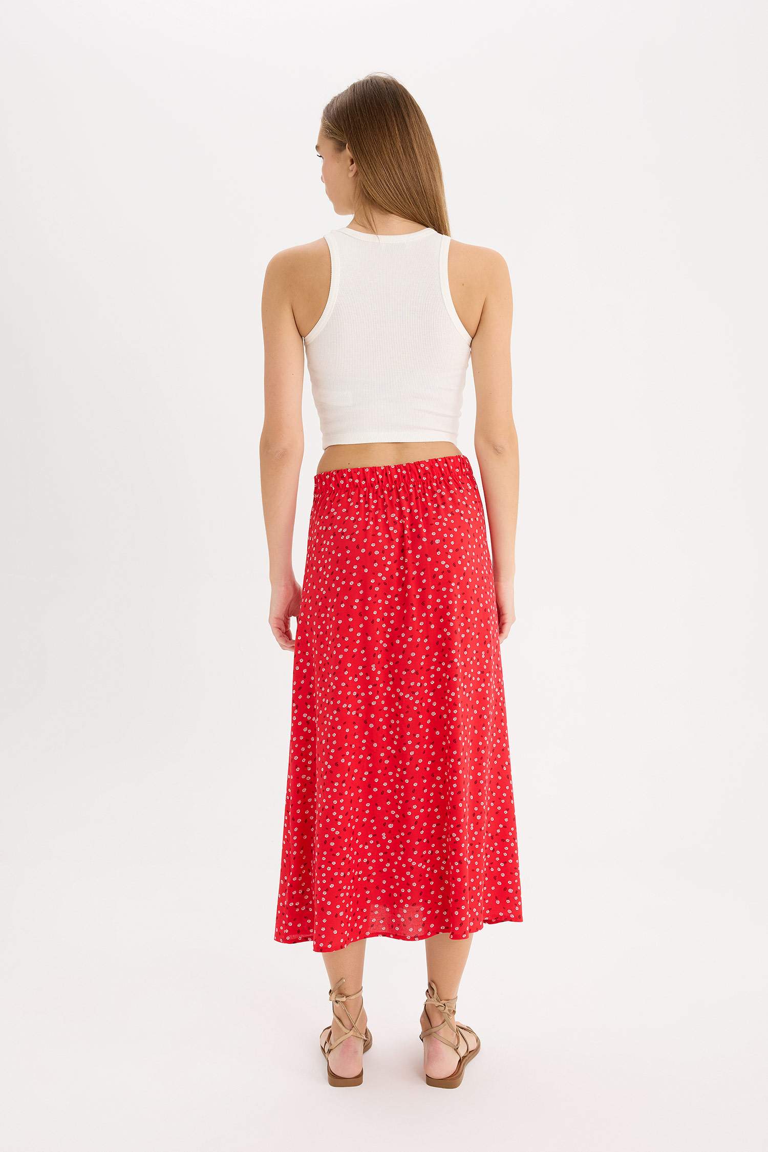 гүлді a-сызықты орташа ұзындық Тоқылған юбка