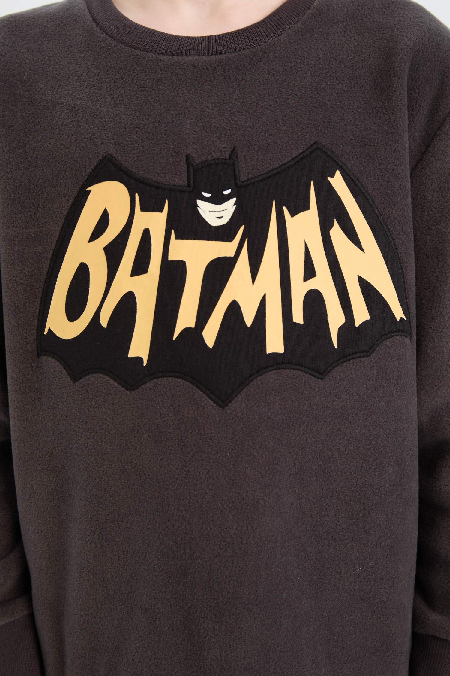 Erkek Çocuk Batman Pijama Takımı Polar Uzun Kollu Üst Beli Lastikli Uzun Alt