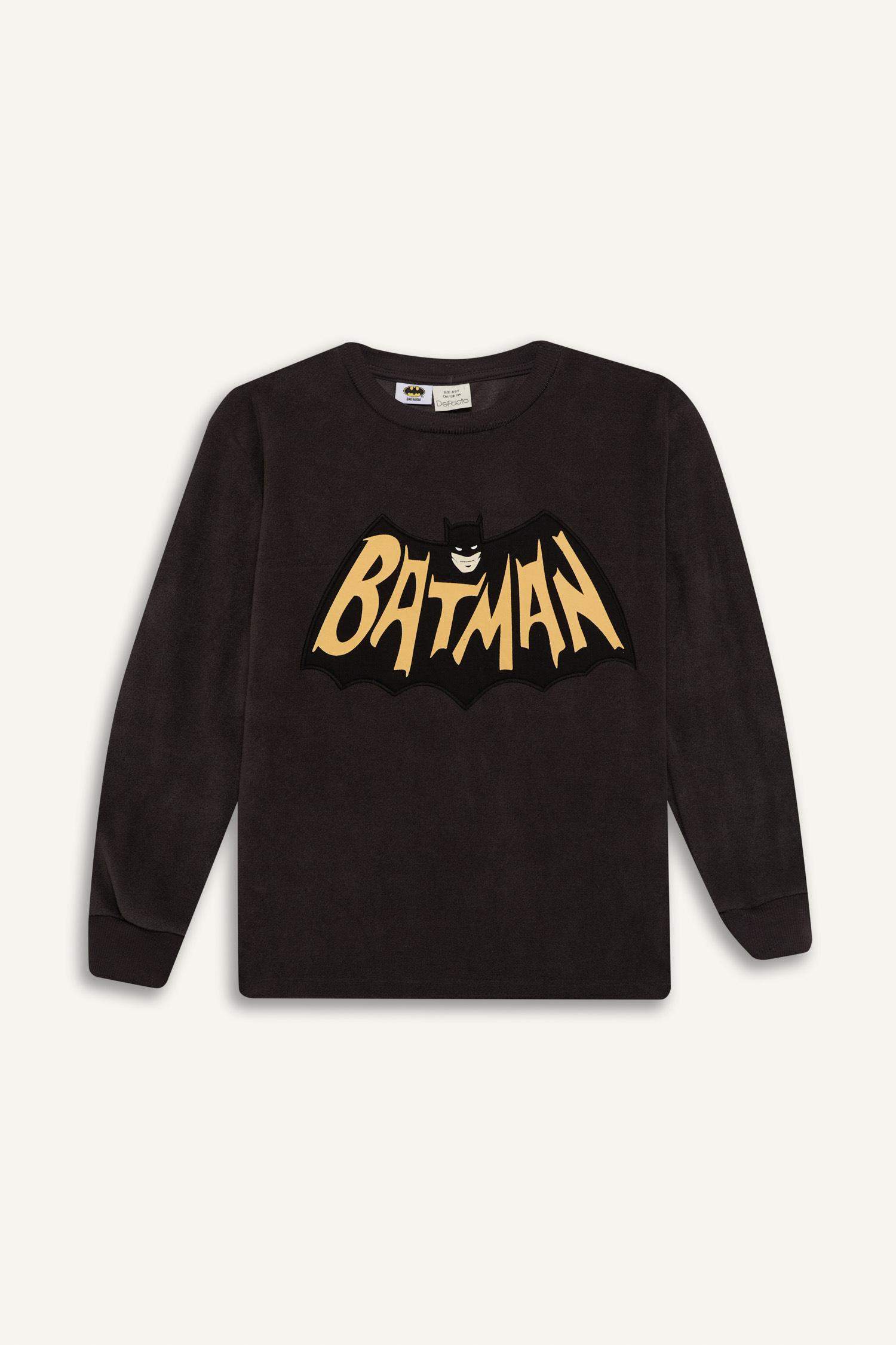 Erkek Çocuk Batman Pijama Takımı Polar Uzun Kollu Üst Beli Lastikli Uzun Alt