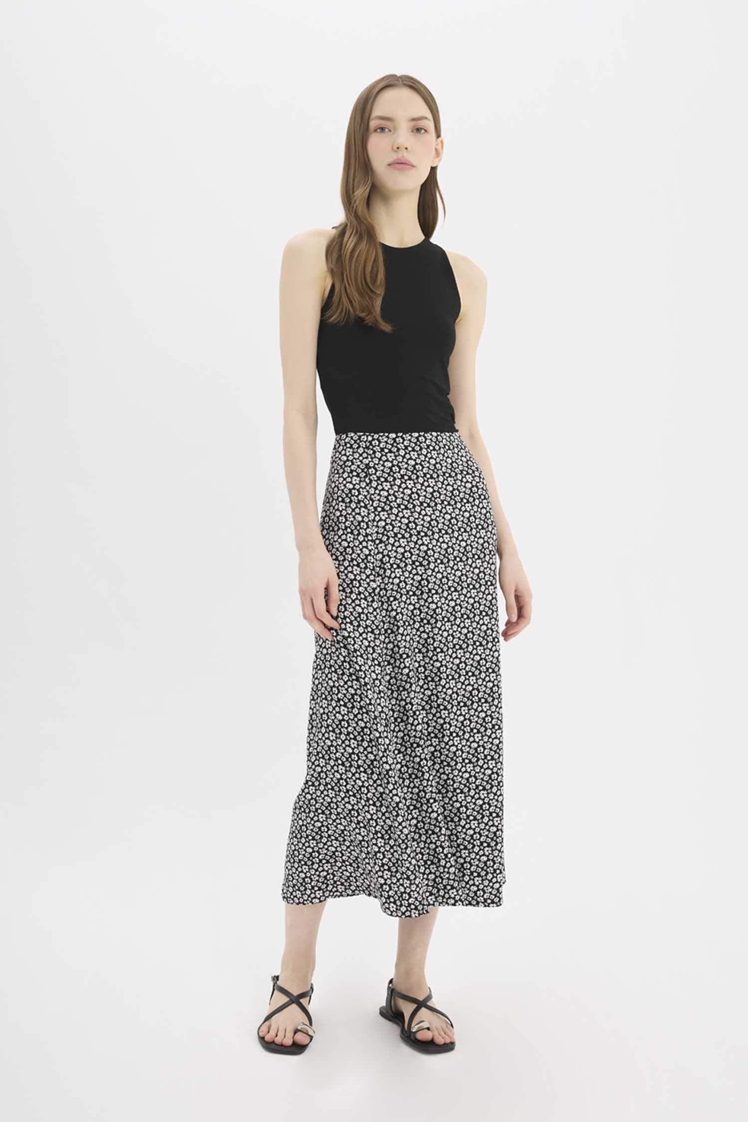 تنورة طويلة فلورال منسوج بقصة A وخصر عادي