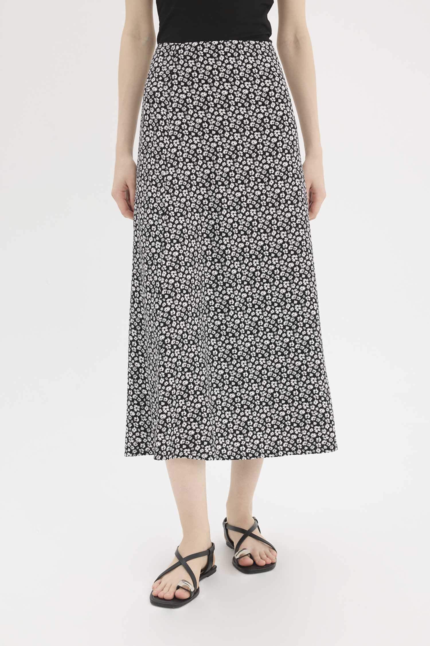 تنورة طويلة فلورال منسوج بقصة A وخصر عادي