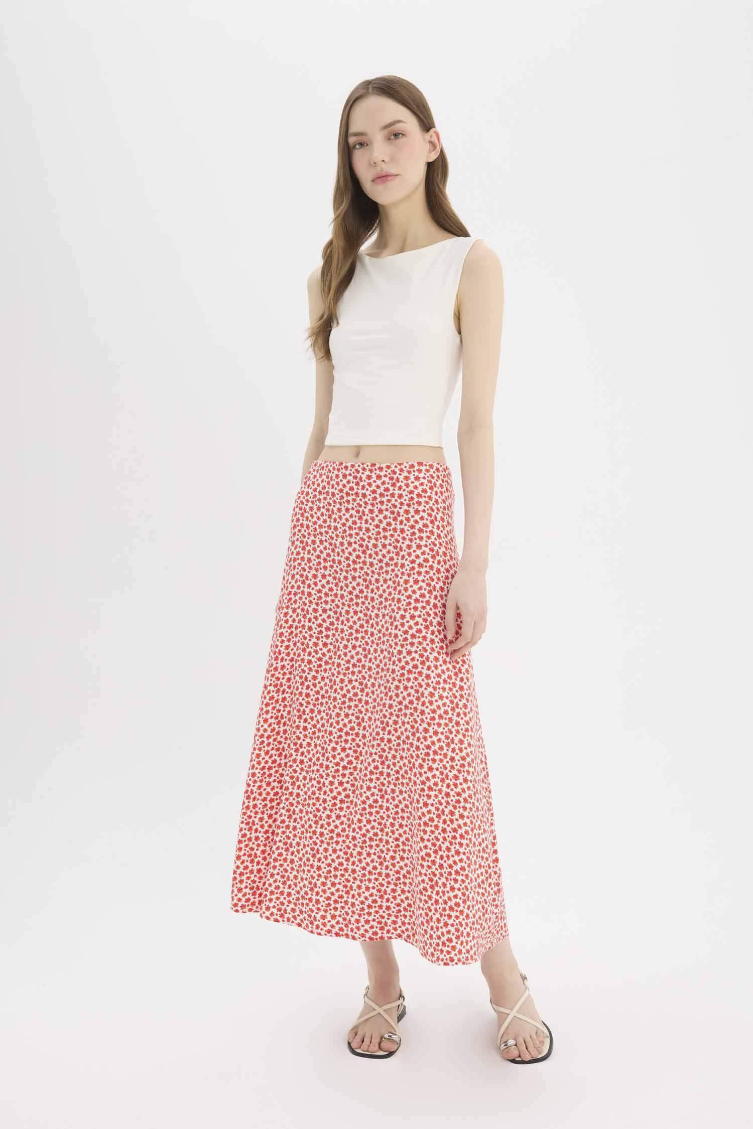 Юбка-макси А-силуэта с цветочным принтом из мароккена с обычной посадкой на талии