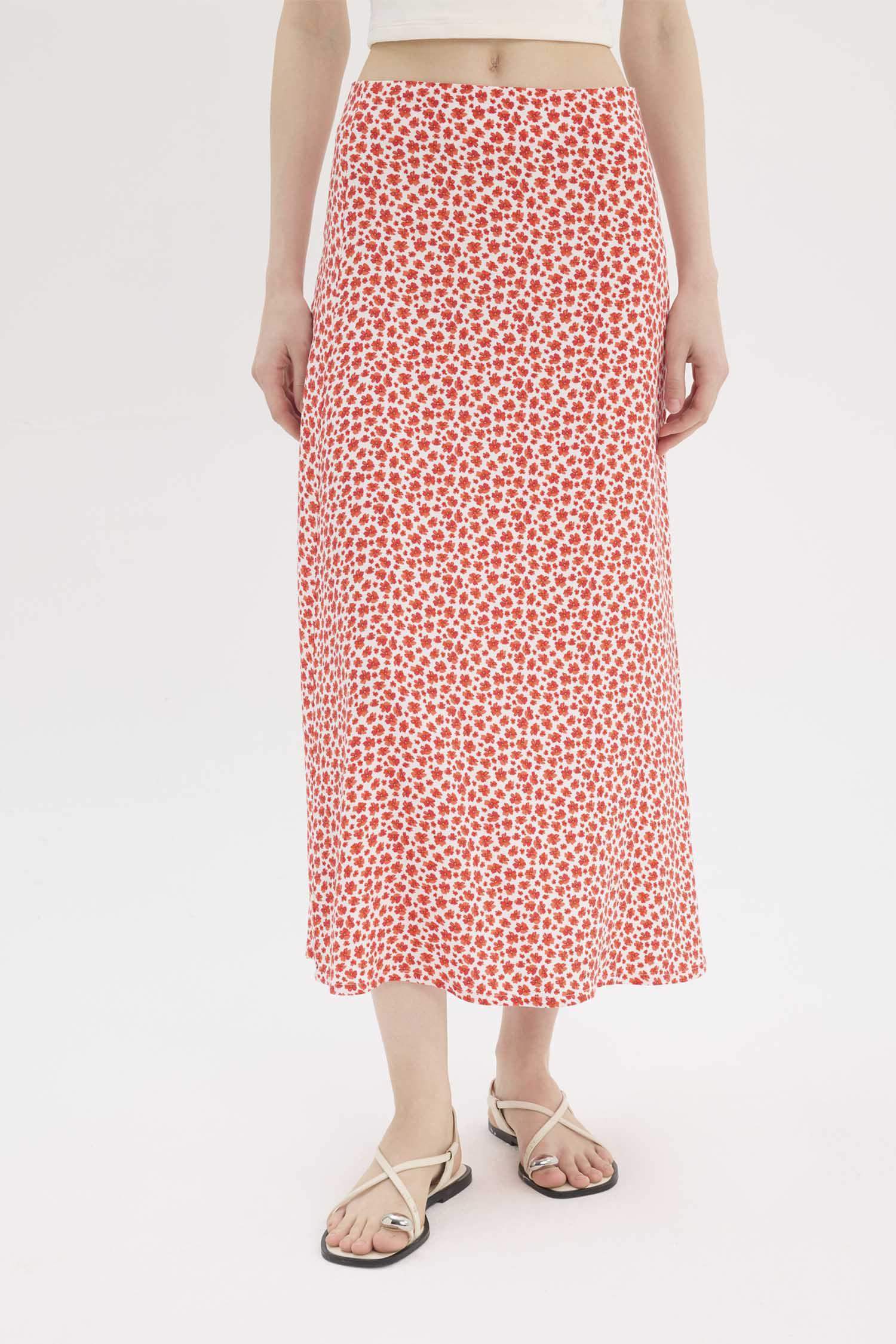 Юбка-макси А-силуэта с цветочным принтом из мароккена с обычной посадкой на талии