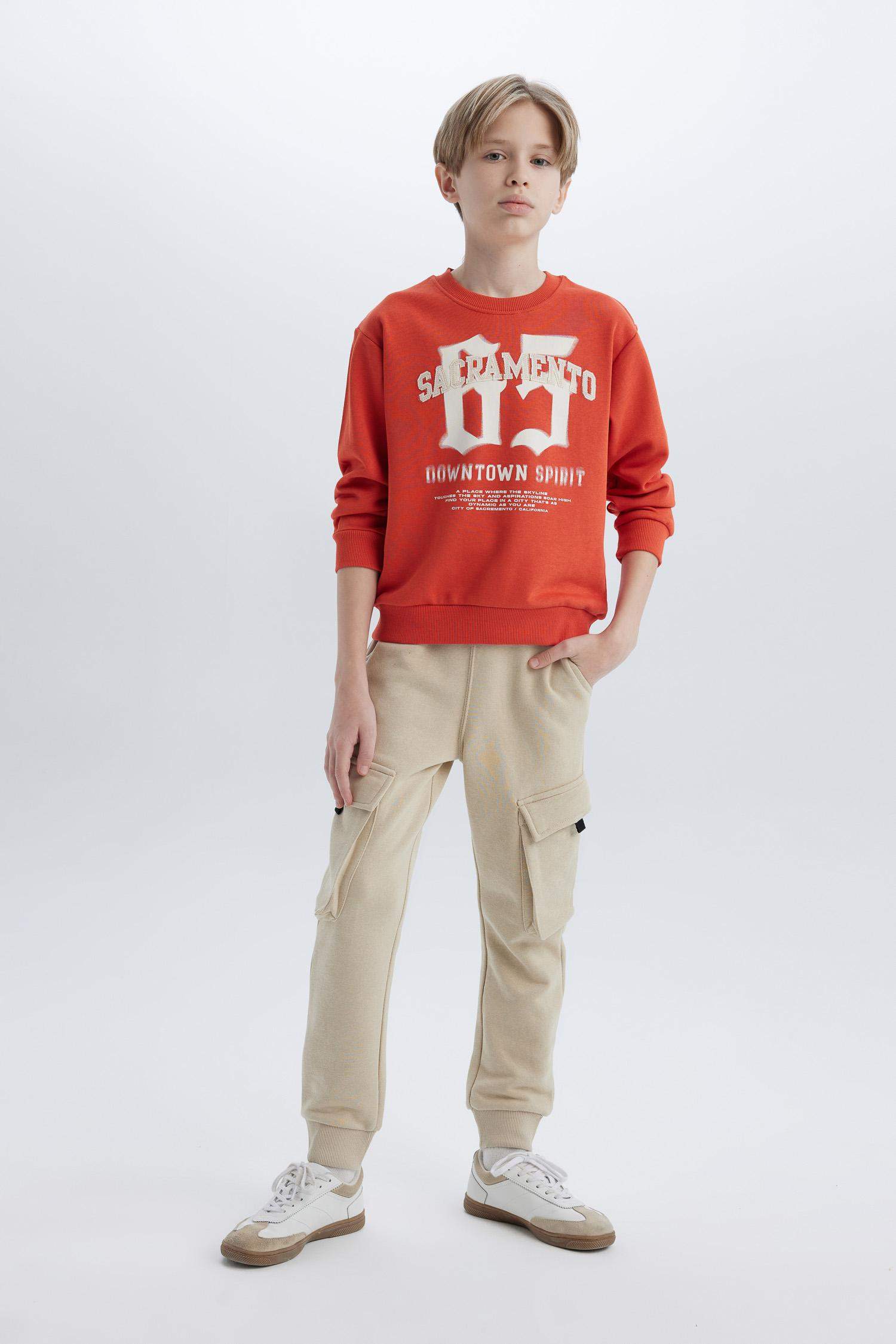 بنطلون بجامة رياضي ولادي كارجو قصة عادية بجيب ورجل مطاطي