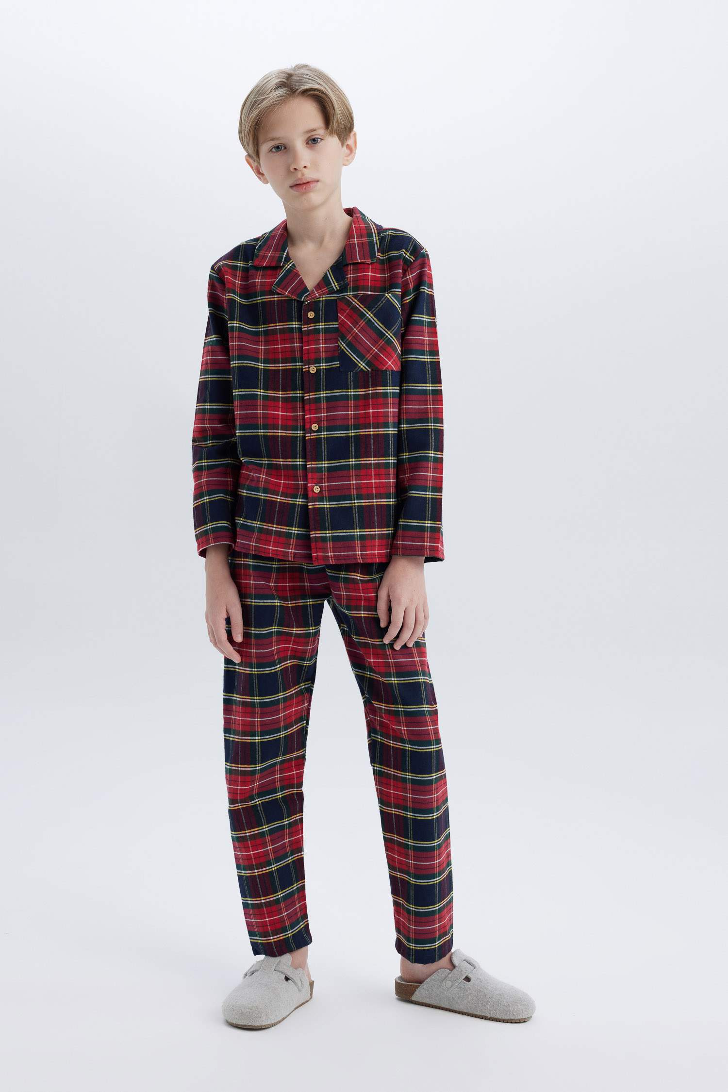 Boy Flannel Plaid Top Bottom 2 Piece Pajama Set