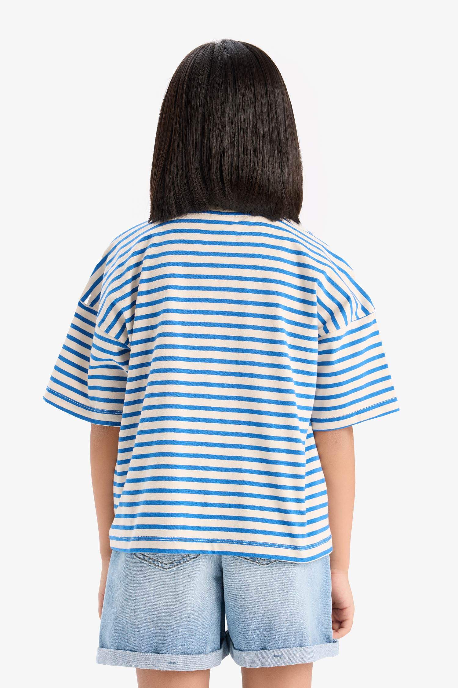 Girl Relax Fit Crew Neck Striped T-Shirt