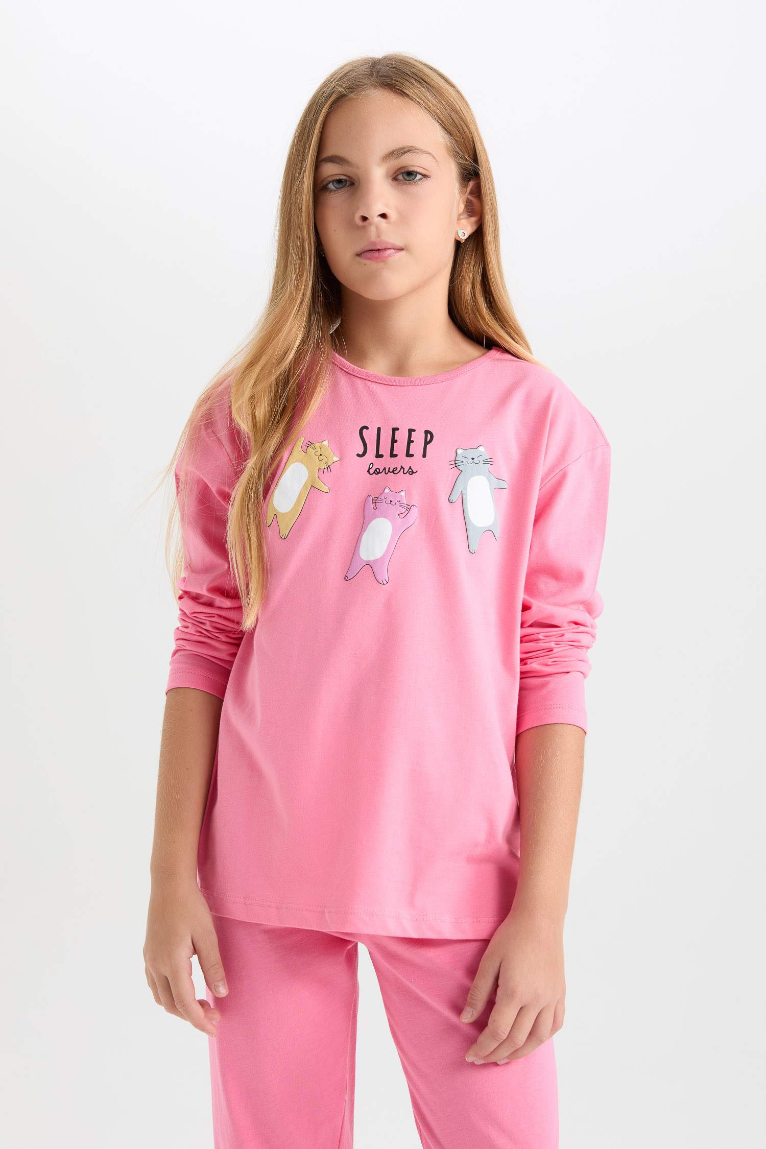 Kız Çocuk Pijama Takımı Baskılı Uzun Kollu Üst Uzun Alt