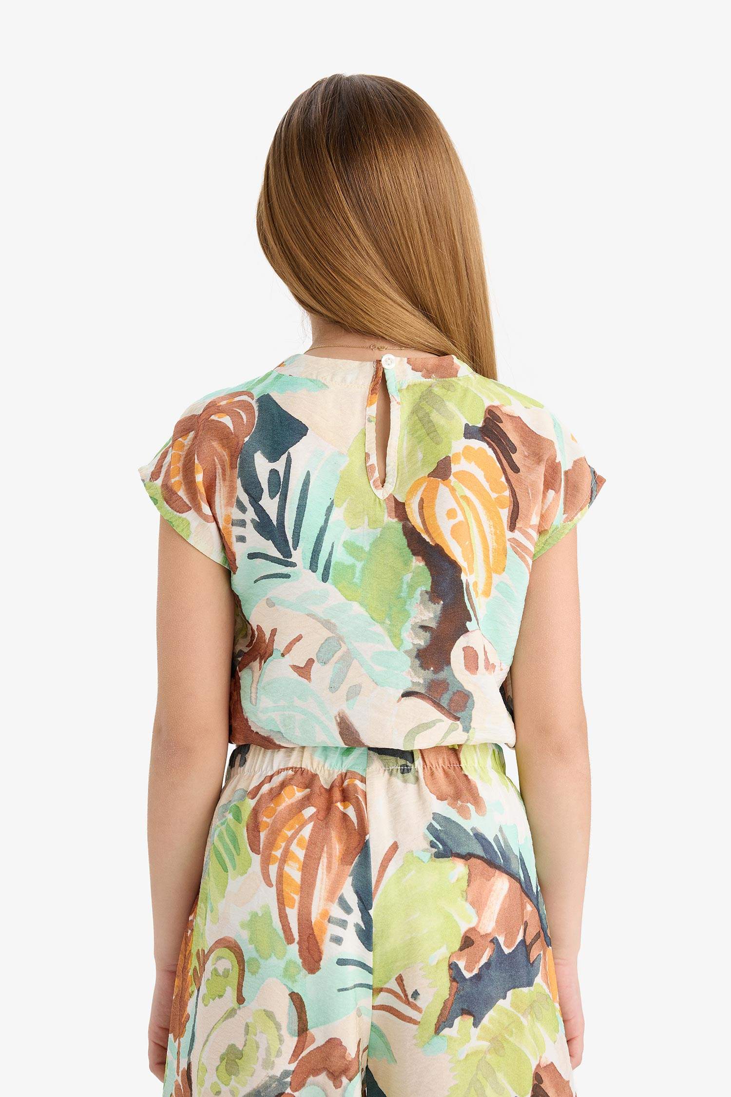 Kız Çocuk Desenli Kısa Kollu Bluz