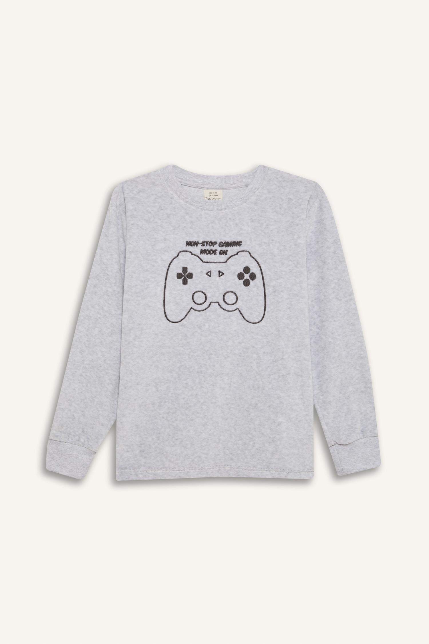 Erkek Çocuk Kadife Pijama Takımı Baskılı Uzun Kollu Üst Uzun Alt