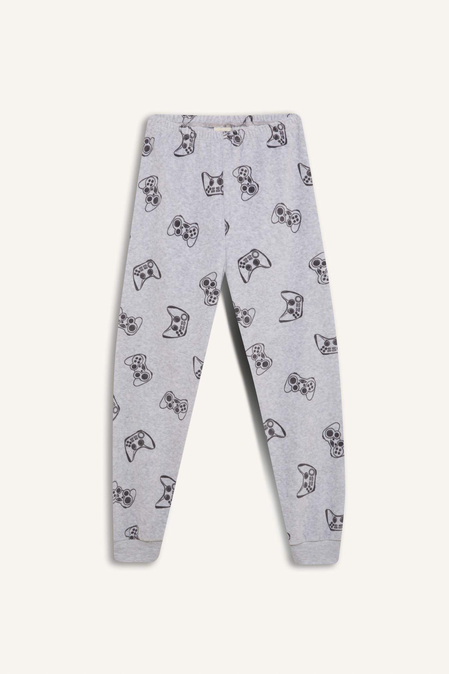 Erkek Çocuk Kadife Pijama Takımı Baskılı Uzun Kollu Üst Uzun Alt